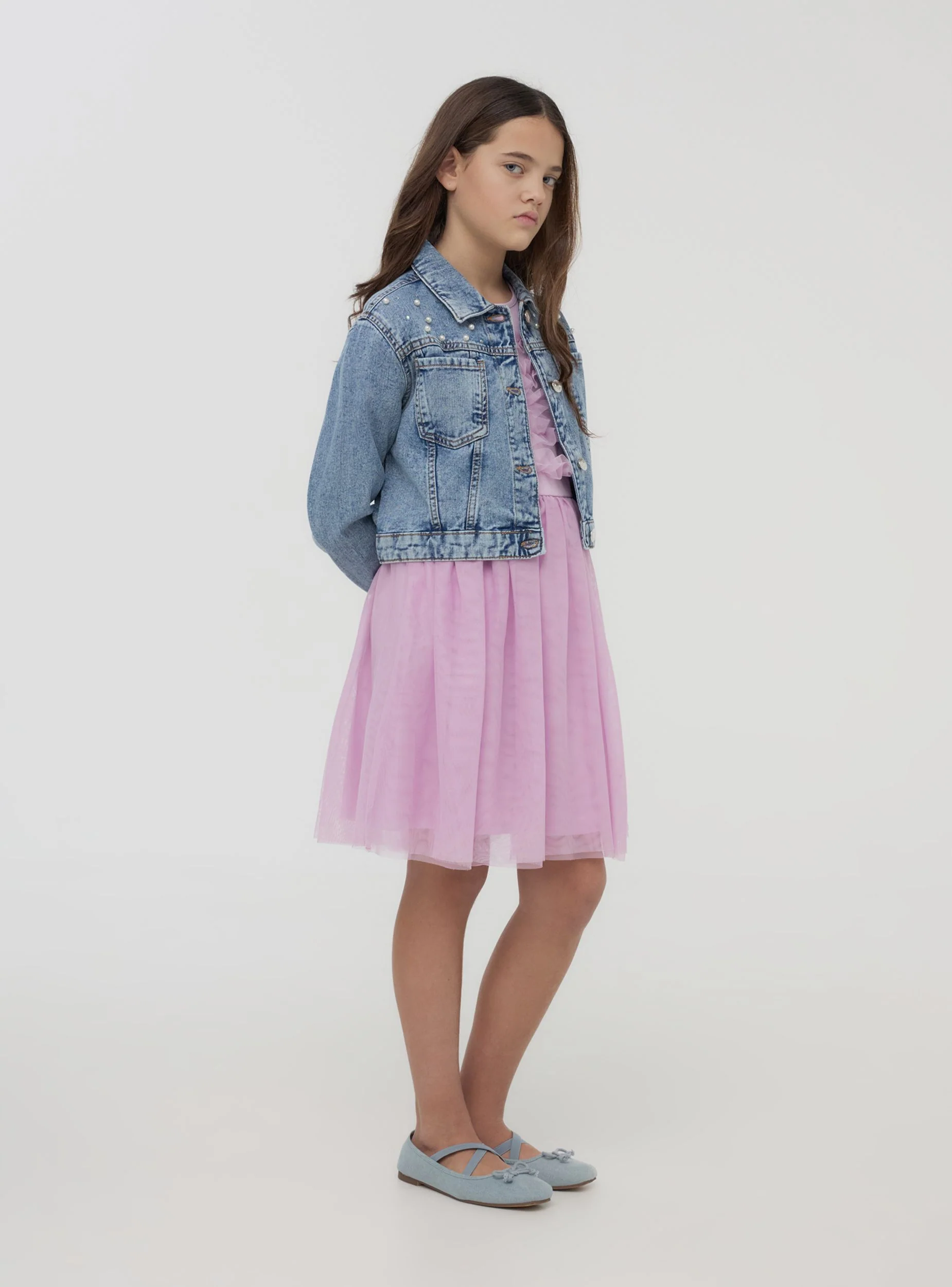 Giubbino in jeans con perle e strass - Image 2