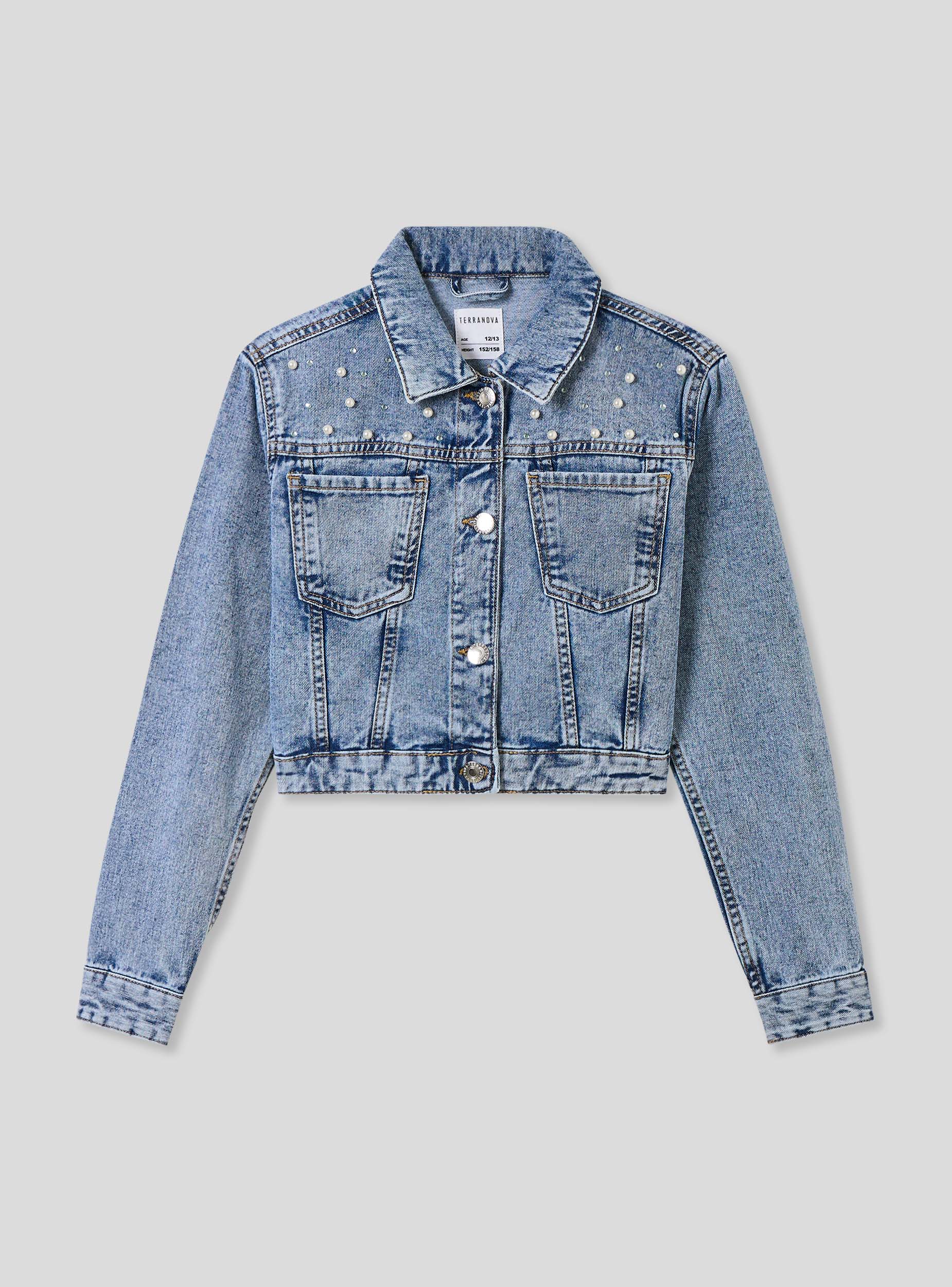 Giubbino in jeans con perle e strass - Image 5