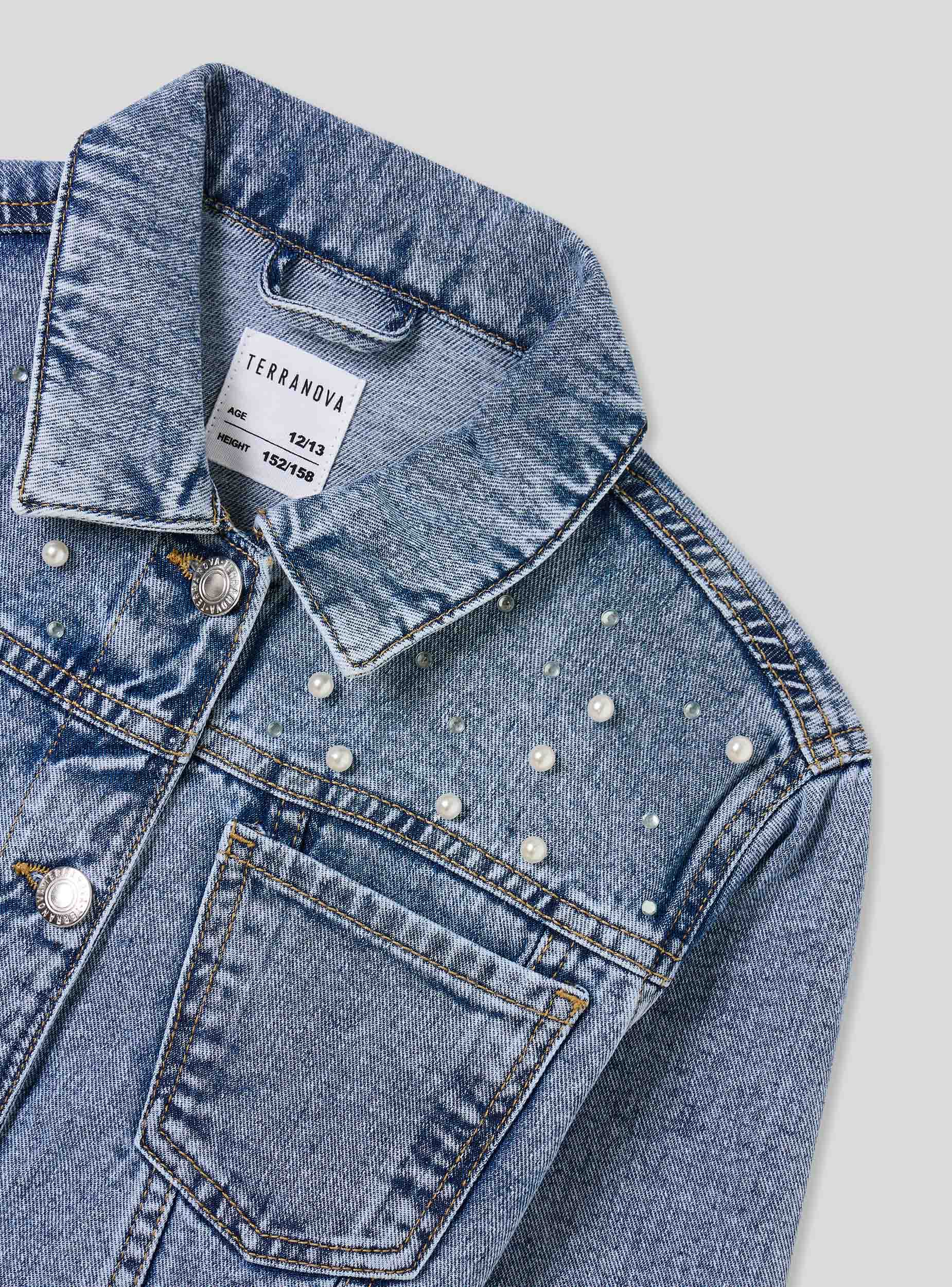 Giubbino in jeans con perle e strass - Image 6