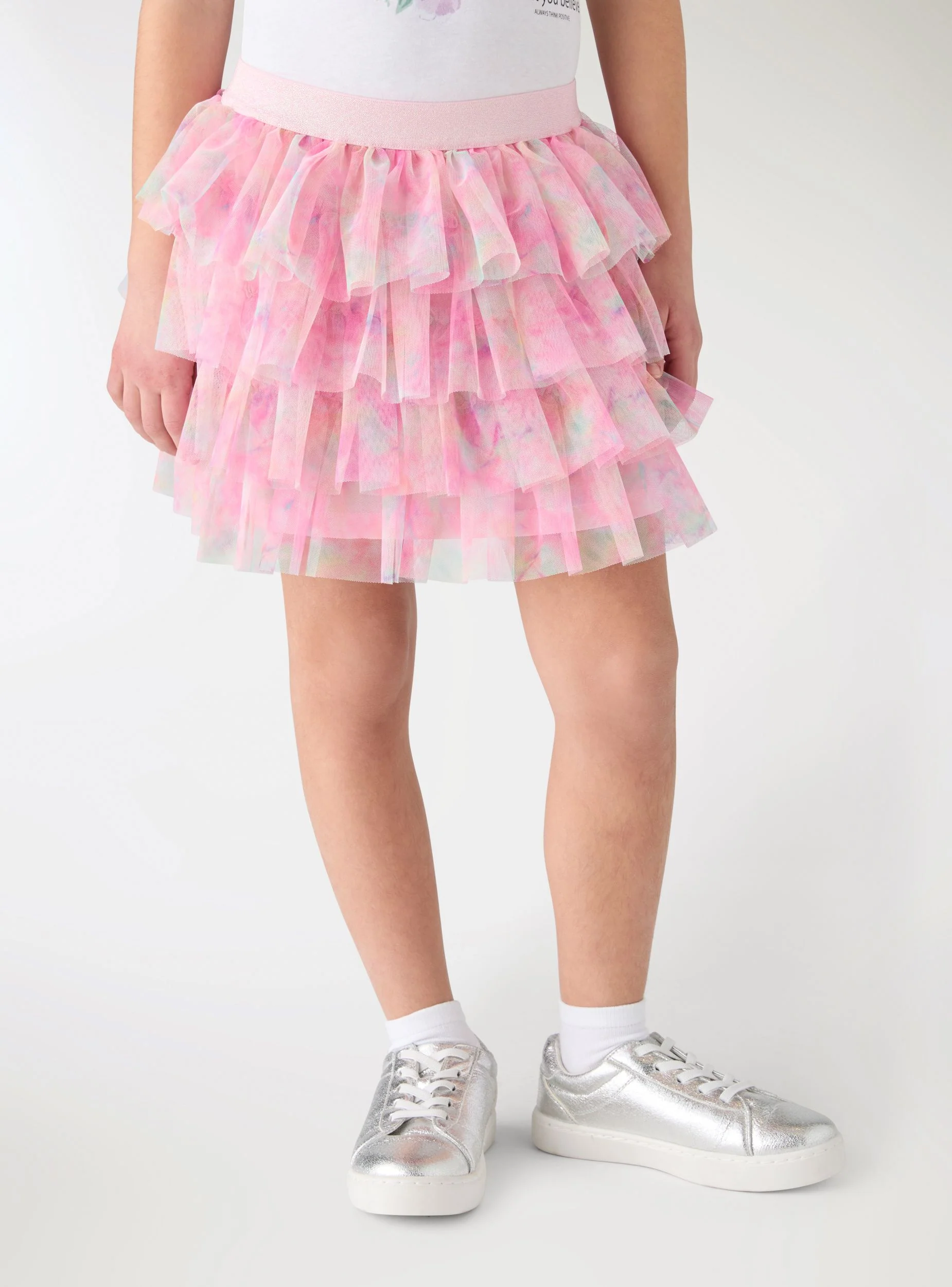 Gonna a balze in tulle fantasia sfumata
