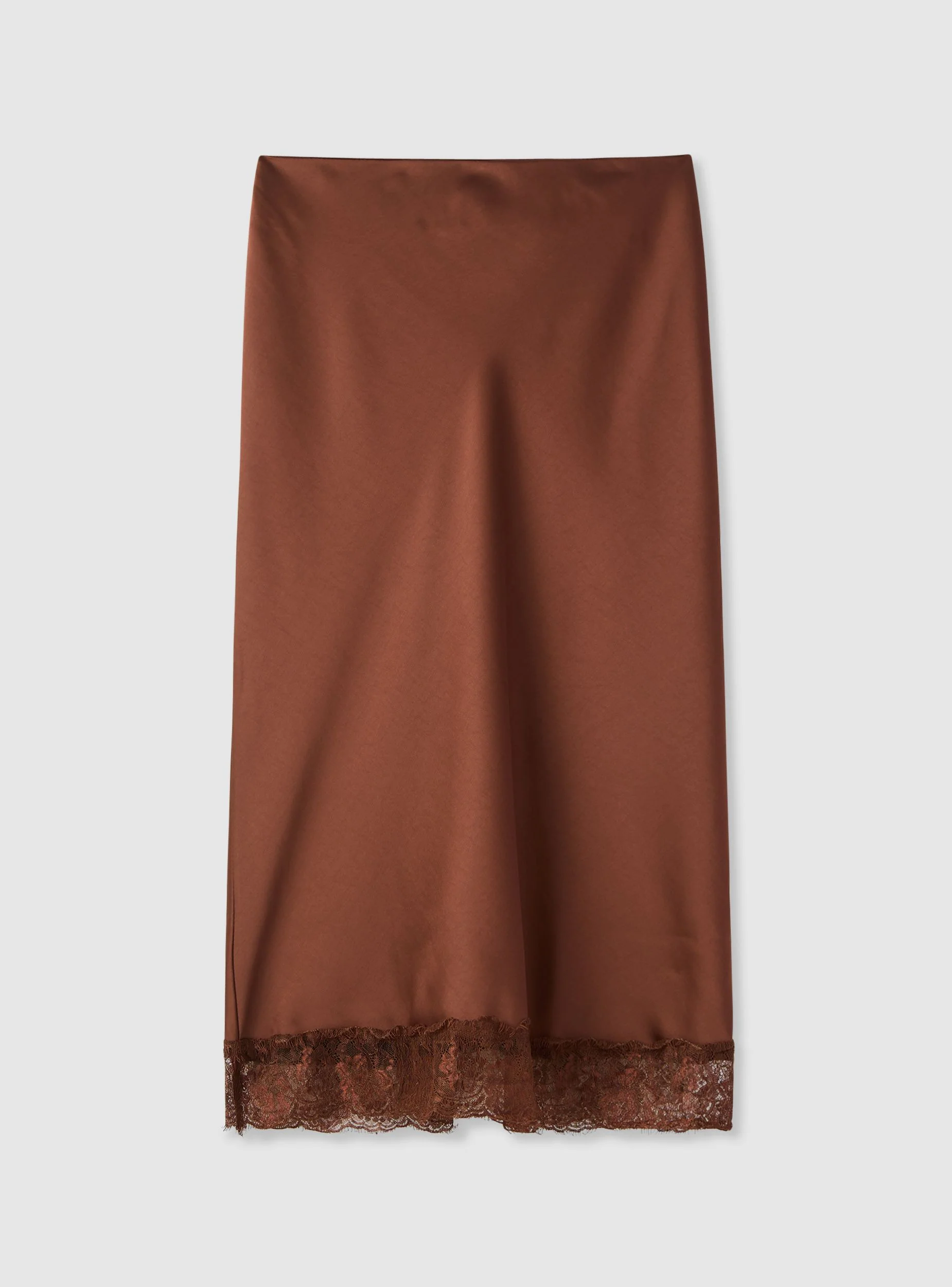 Gonna longuette a tinta unita con bordo in pizzo satin - Image 5