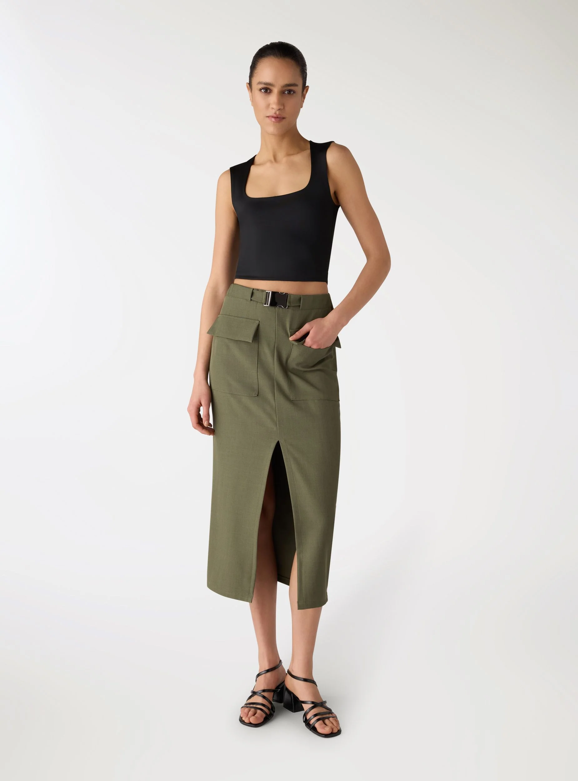 Gonna longuette utility con fibbia