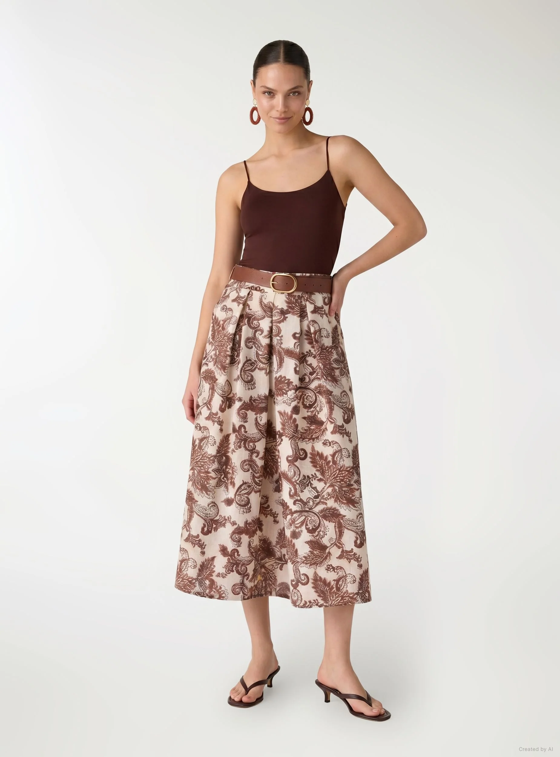 Gonna lunga con stampa fantasia paisley e cintura