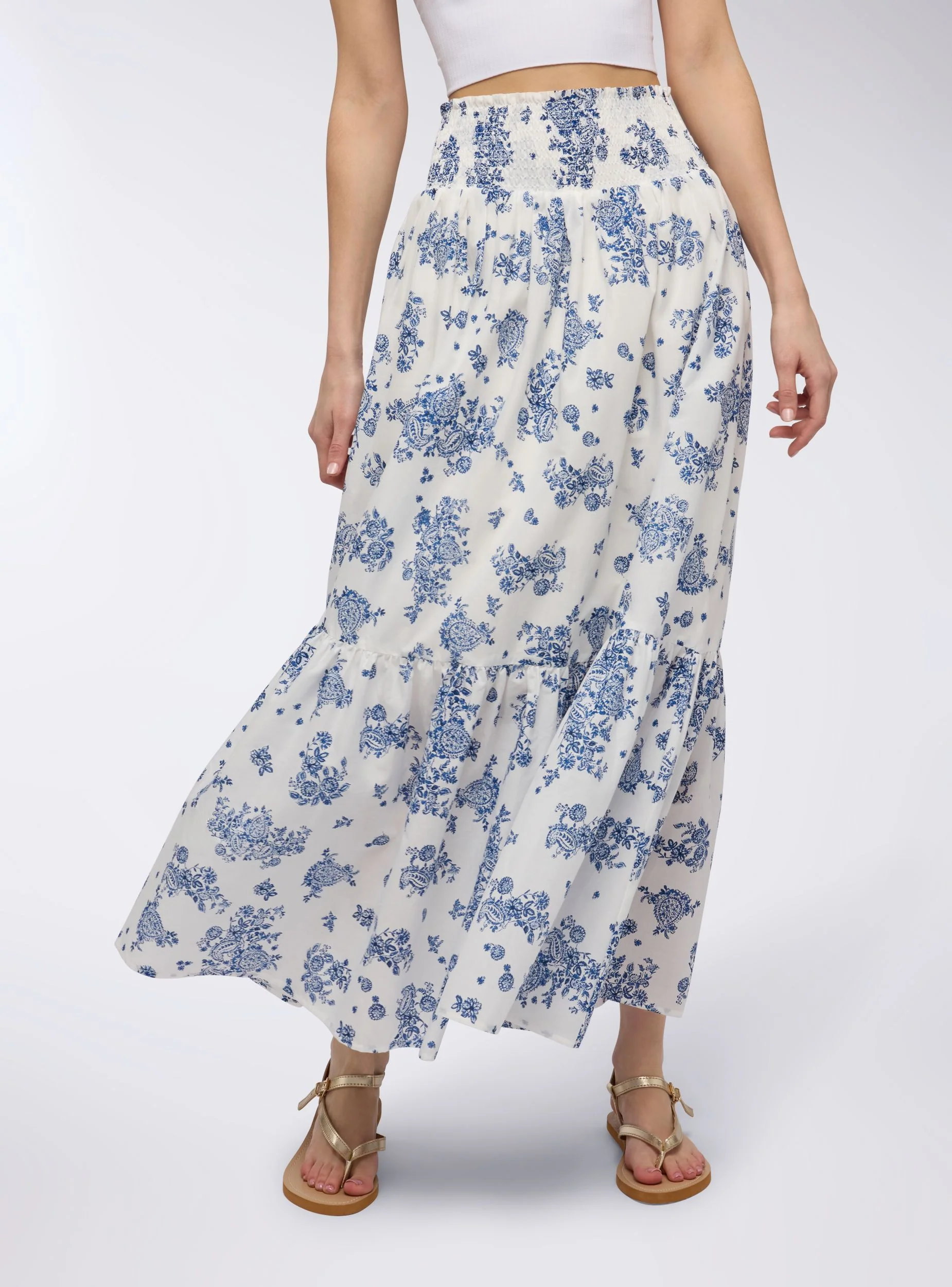 Gonna lunga floreale con punto smock - Image 4