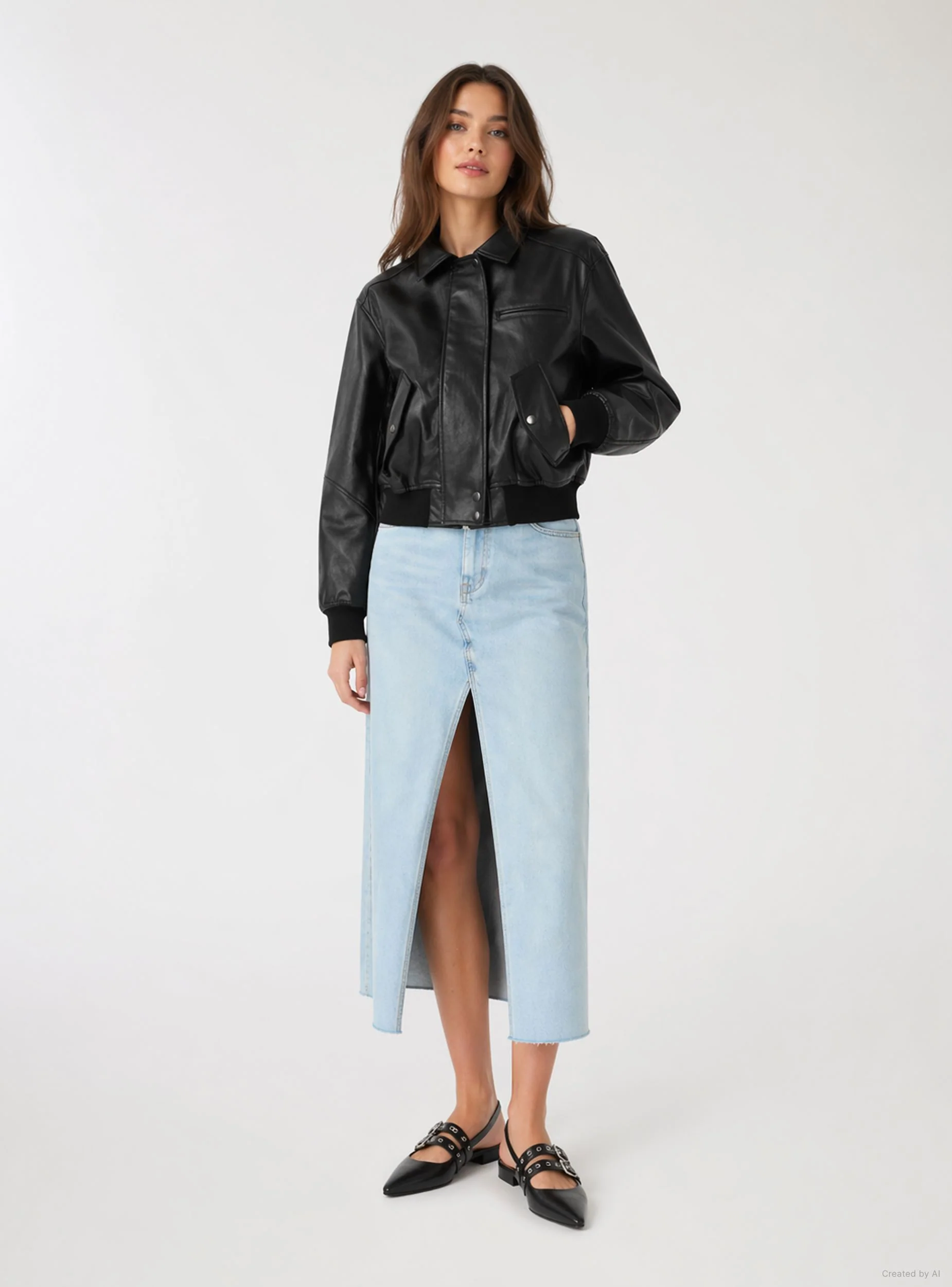 Gonna lunga in denim con spacco - Image 2