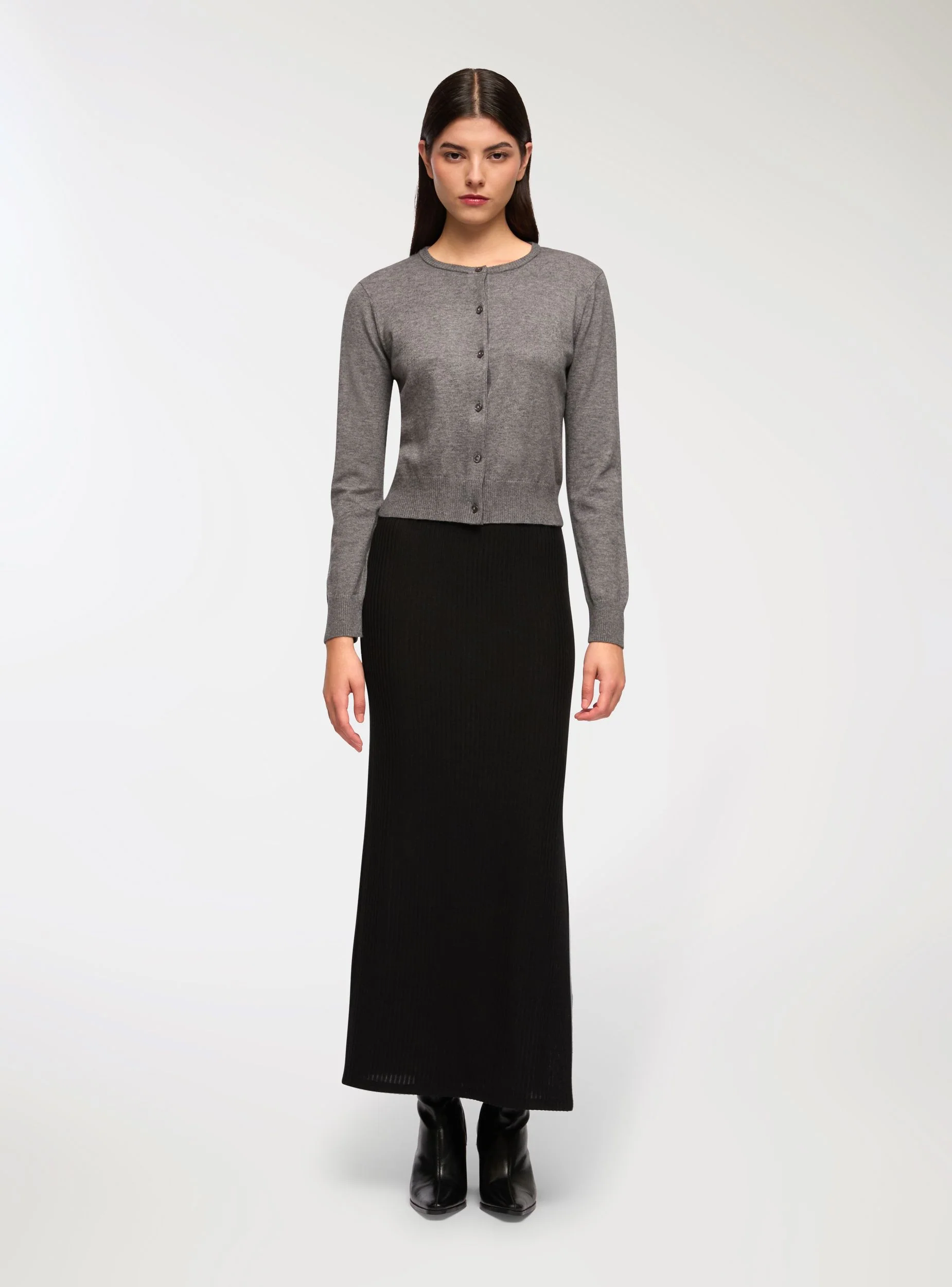 Gonna lunga in maglia con spacco tessuto caldo - Image 3