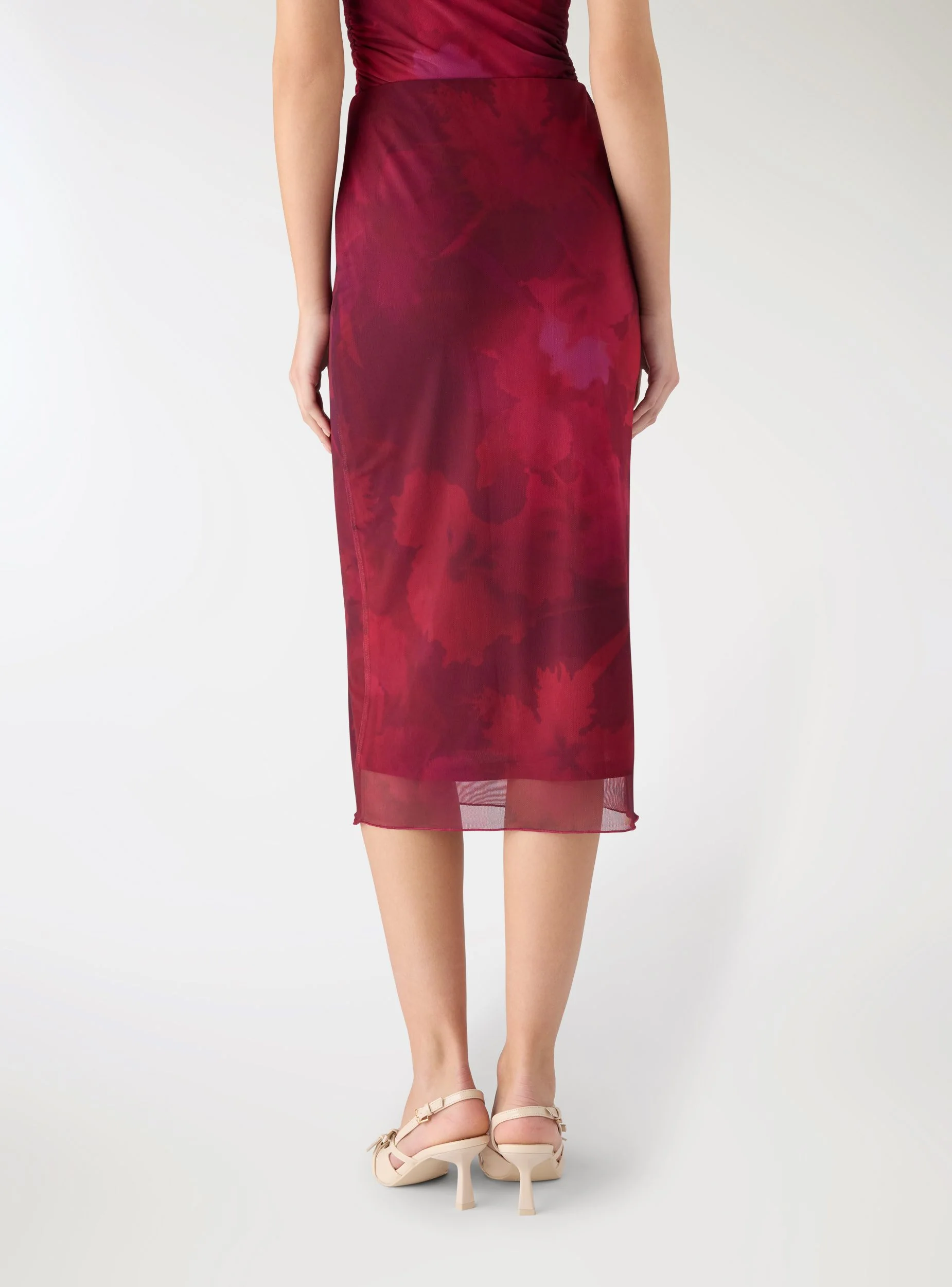 Gonna lunga in mesh con stampa floreale sfumata - Image 3