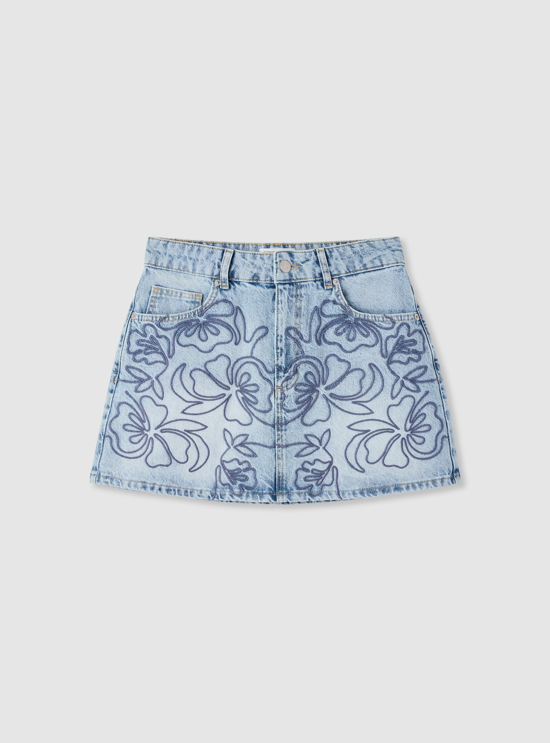 Gonna mini in denim con ricamo fiori - Image 5