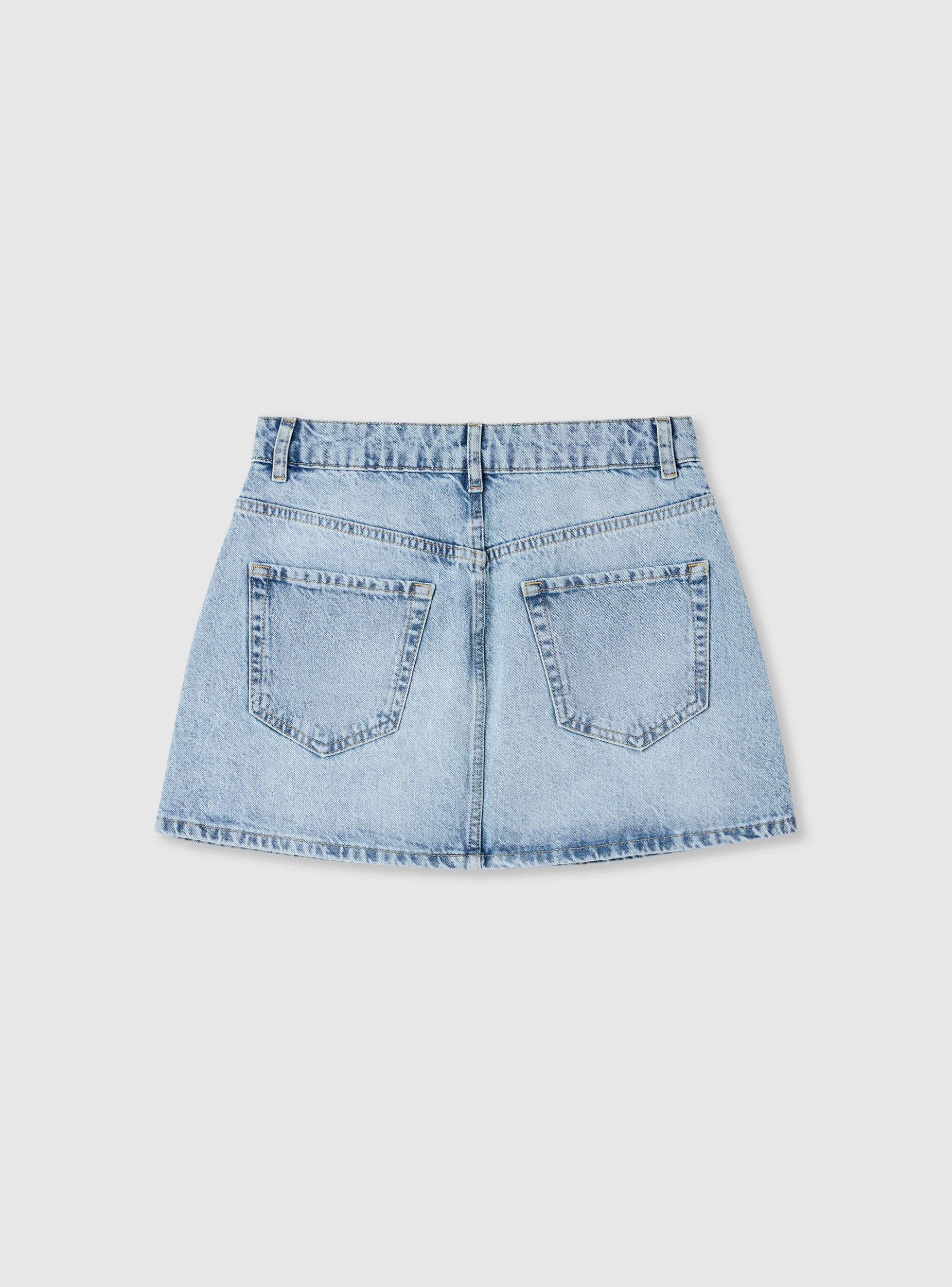 Gonna mini in denim con ricamo fiori - Image 7