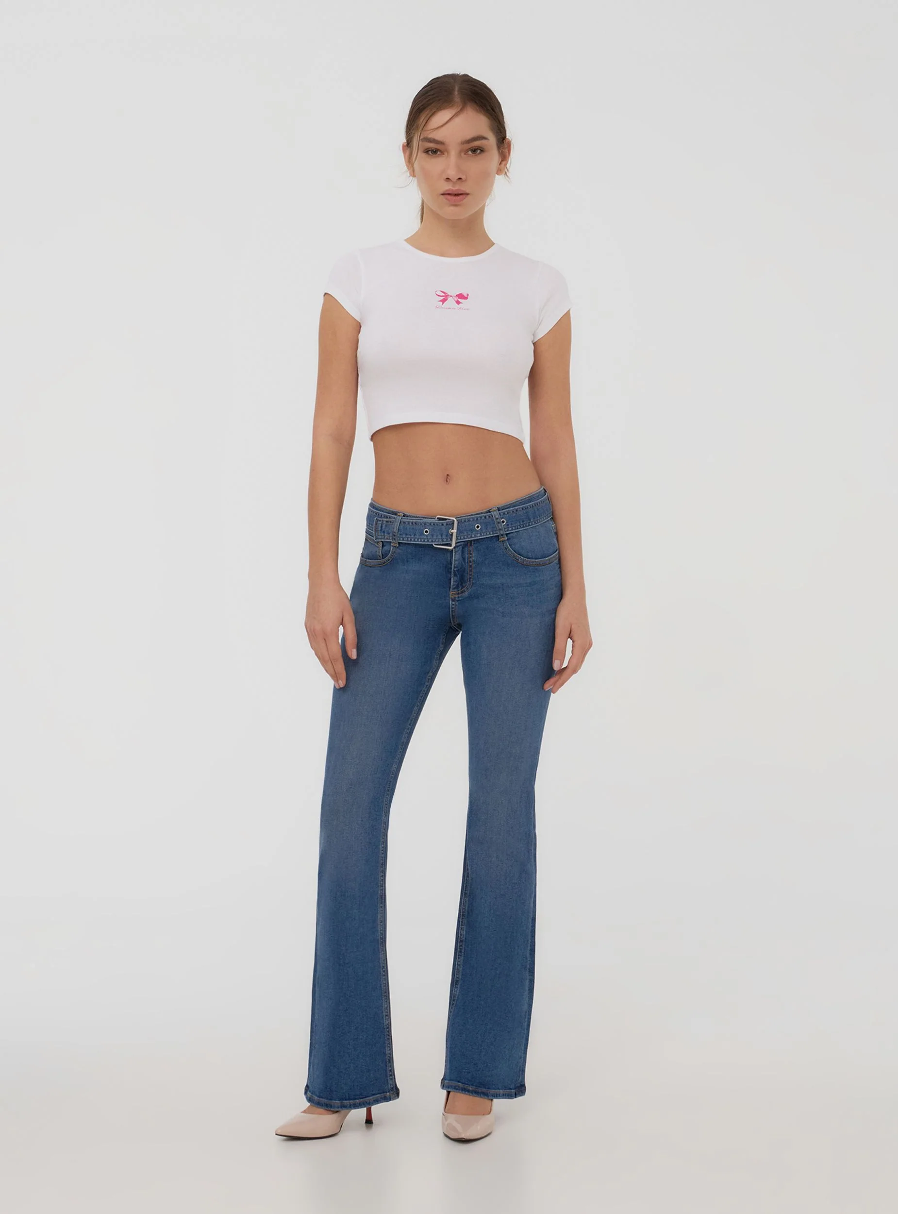 Jeans a zampa a vita bassa con cintura - Image 2
