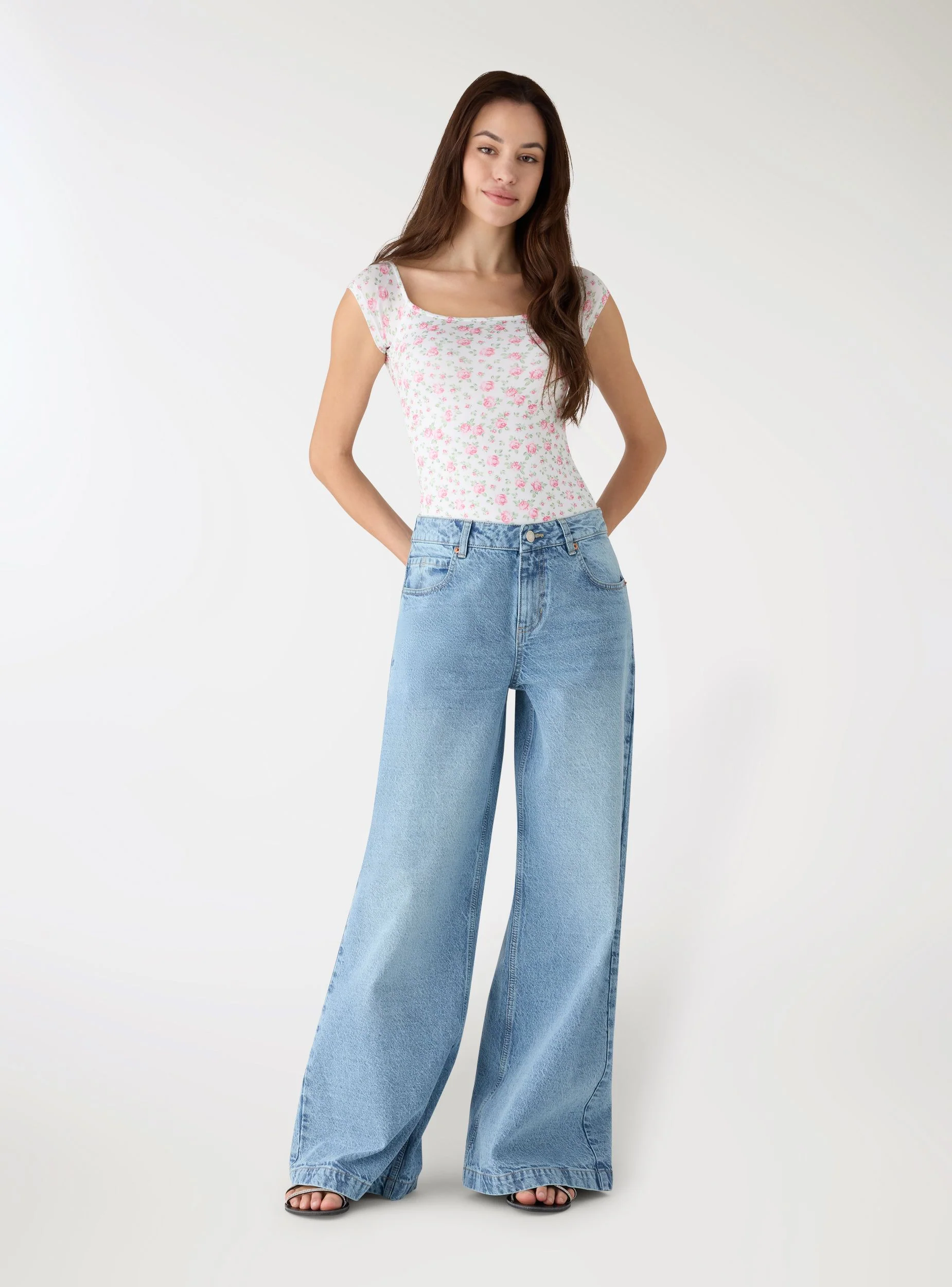 Jeans baggy a vita bassa tinta unita - Image 4