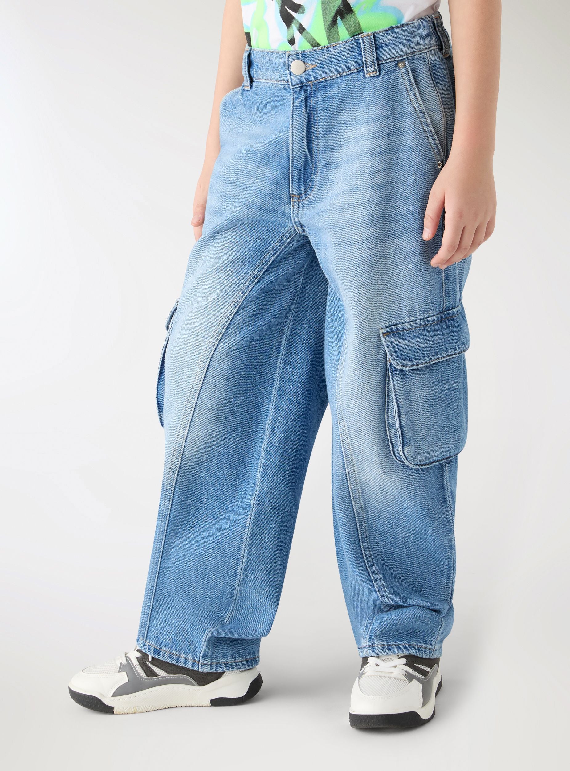 Jeans cargo a tinta unita - Image 4