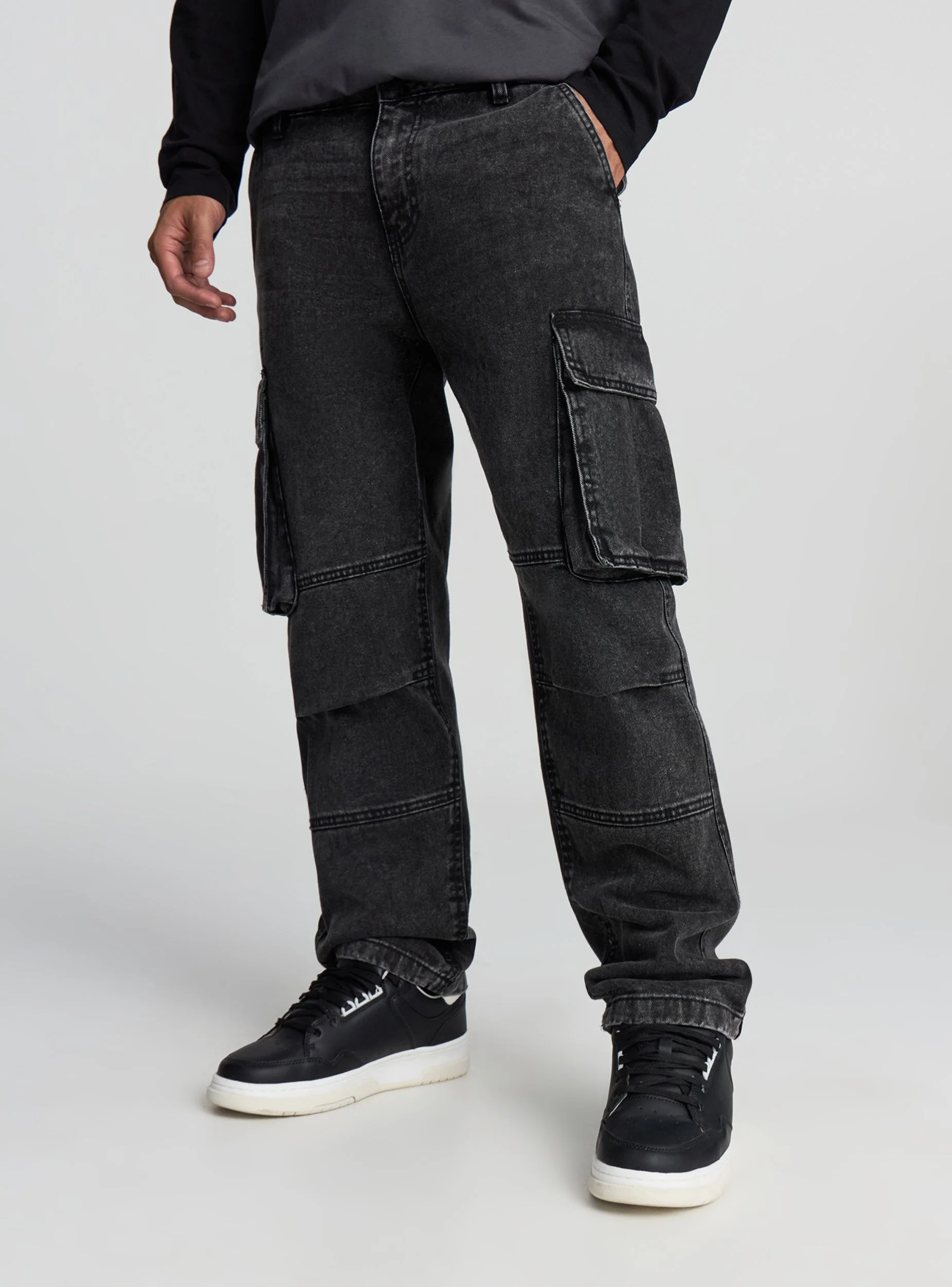 Jeans cargo oversize acid wash