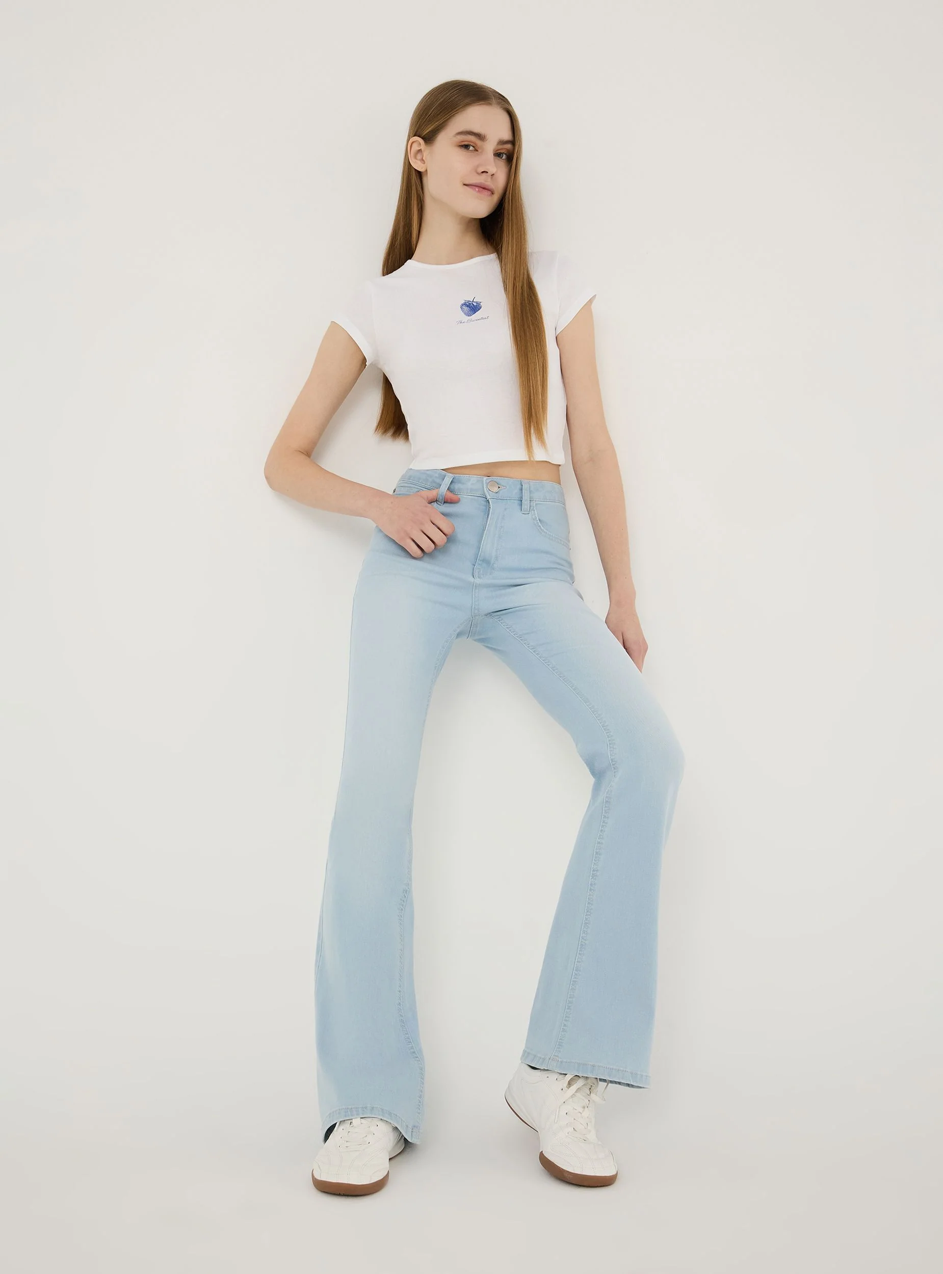 Jeans chiari a zampa a vita alta - Image 8