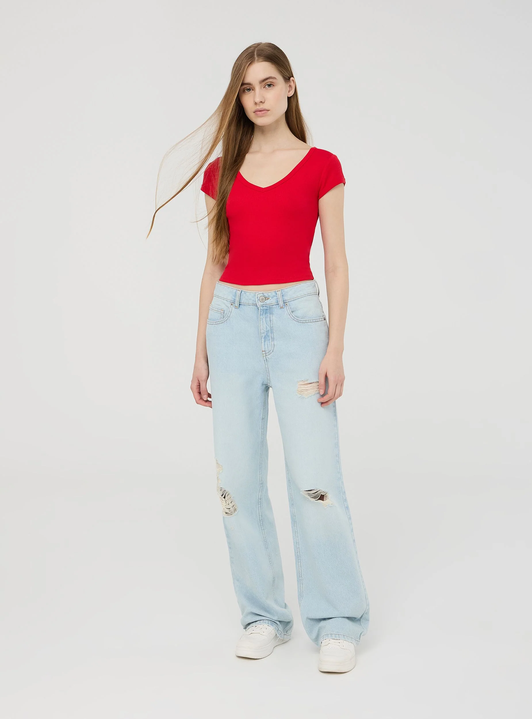 Jeans chiari wide leg con strappi - Image 2
