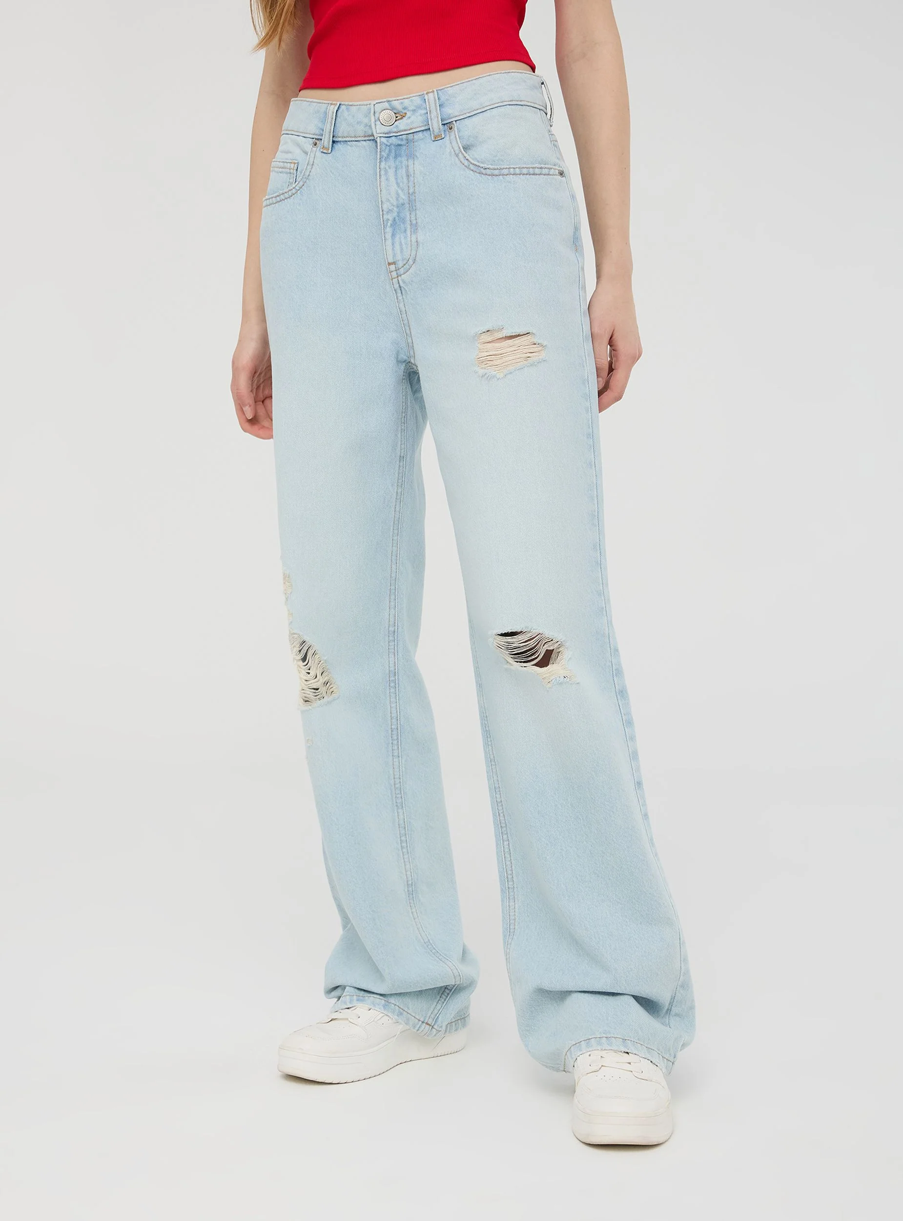 Jeans chiari wide leg con strappi - Image 3