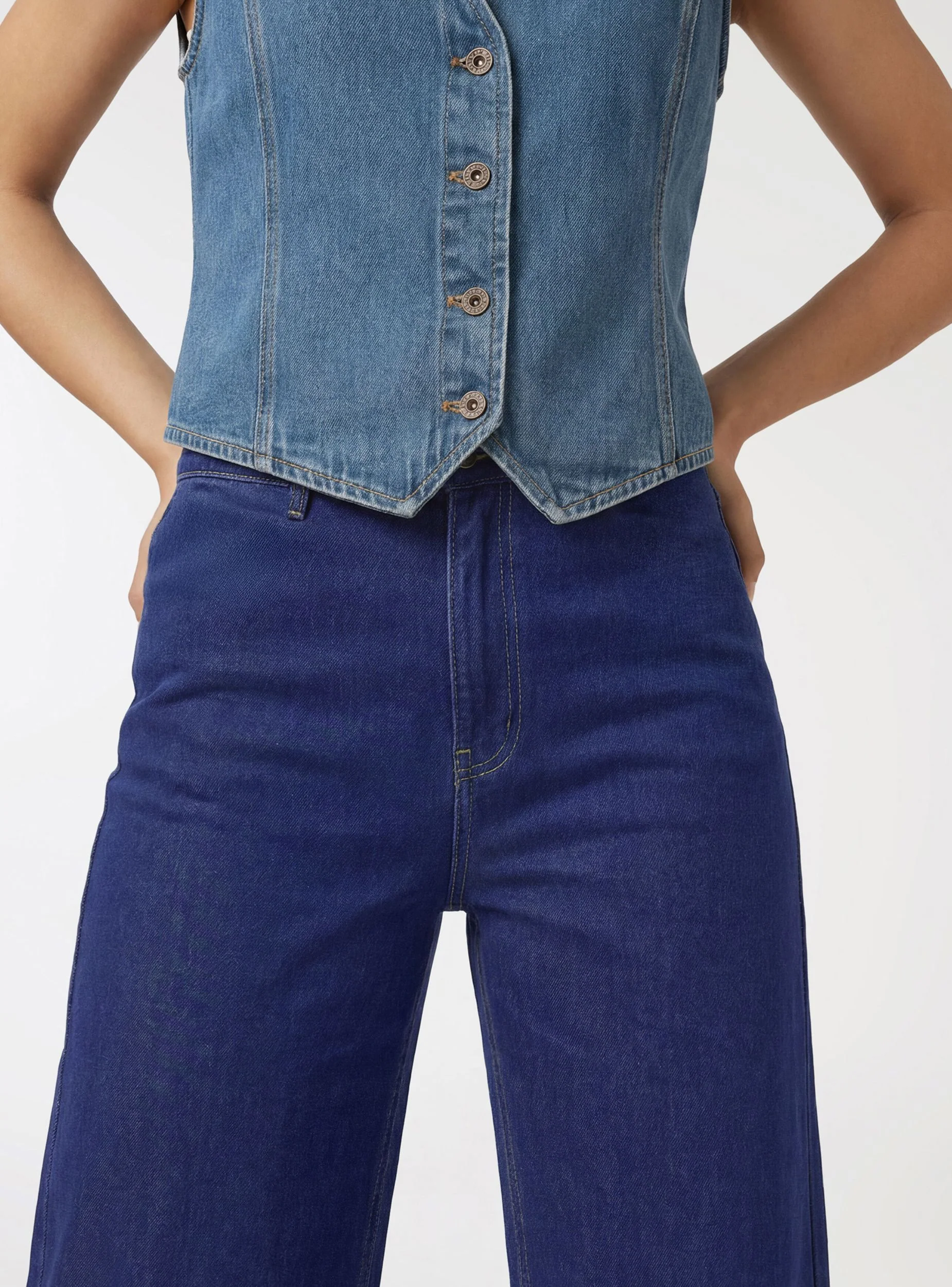 Jeans crop wide leg a tinta unita - Image 4