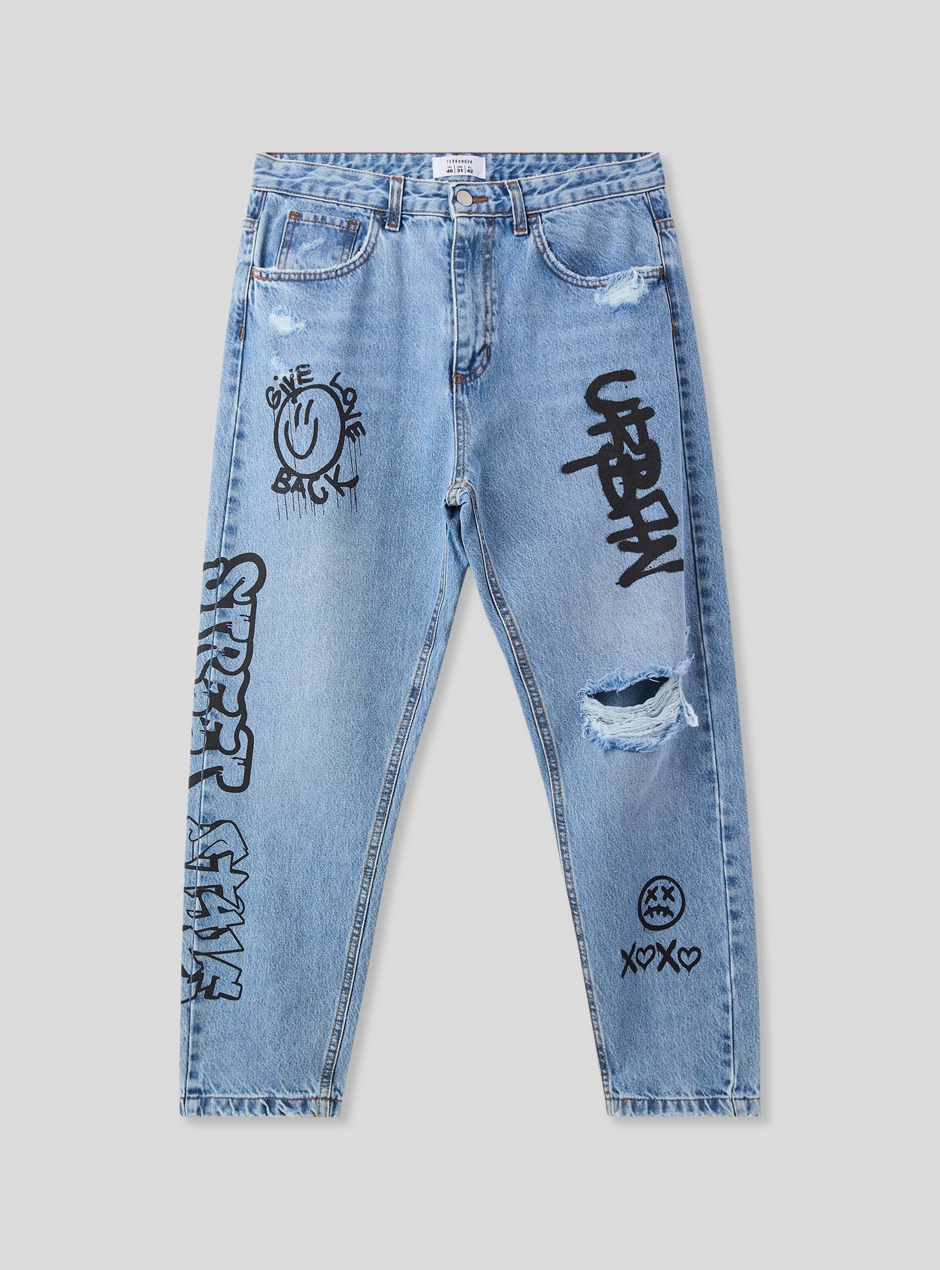Jeans loose graffiti con strappi - Image 6