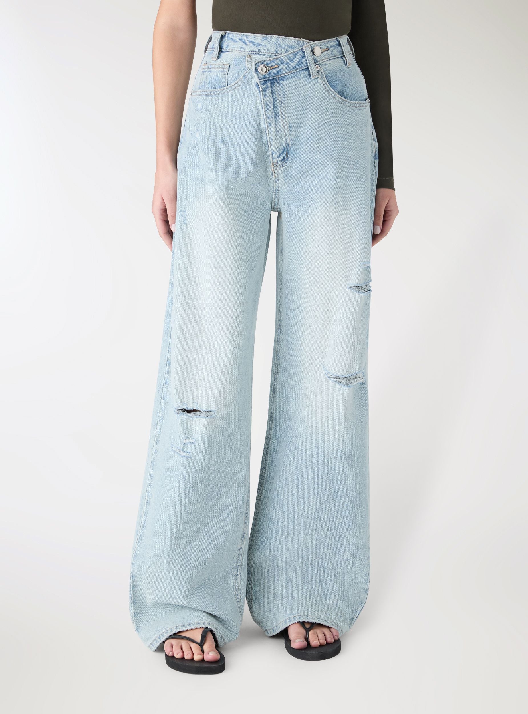 Jeans maxi a gamba ampia a tinta unita - Image 2