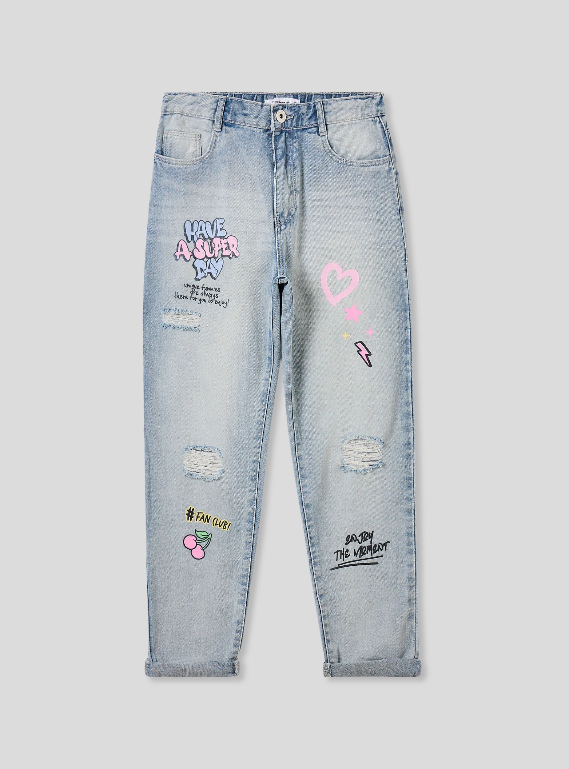 Jeans mom con strappi e stampe stile graffiti - Image 4