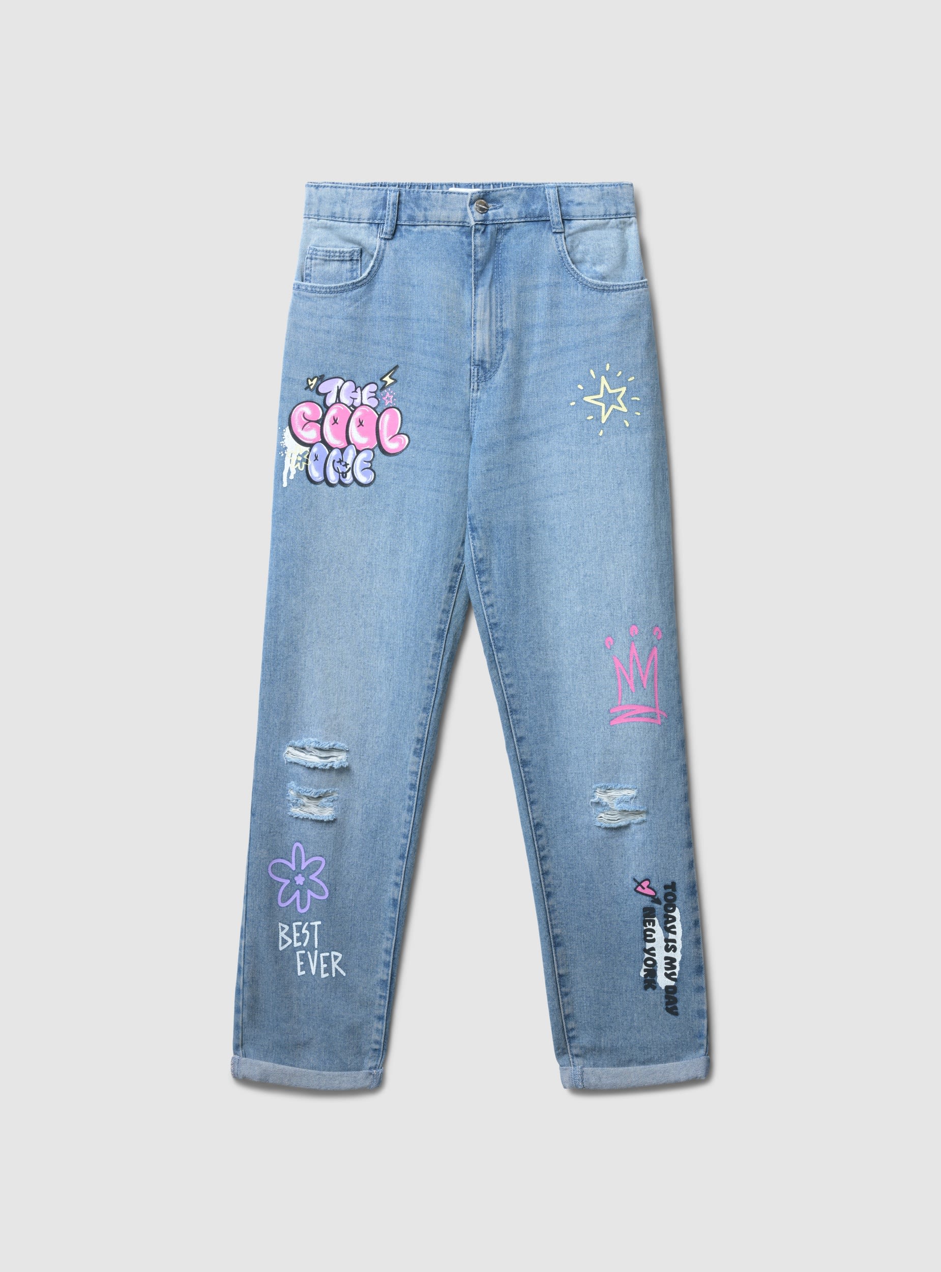 Jeans mom fit con stampe e strappi - Image 4
