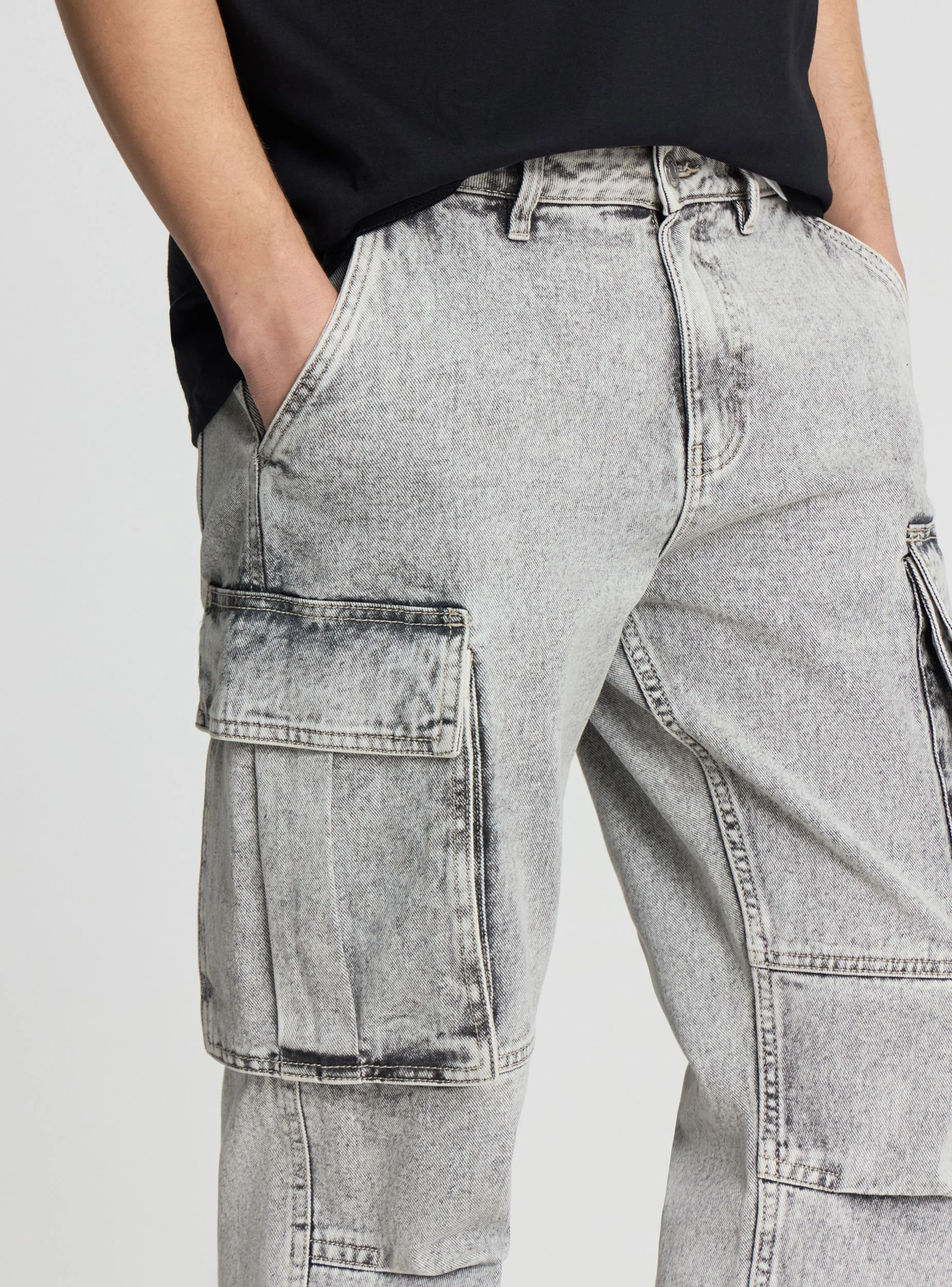 Jeans over cargo a tinta unita - Image 2