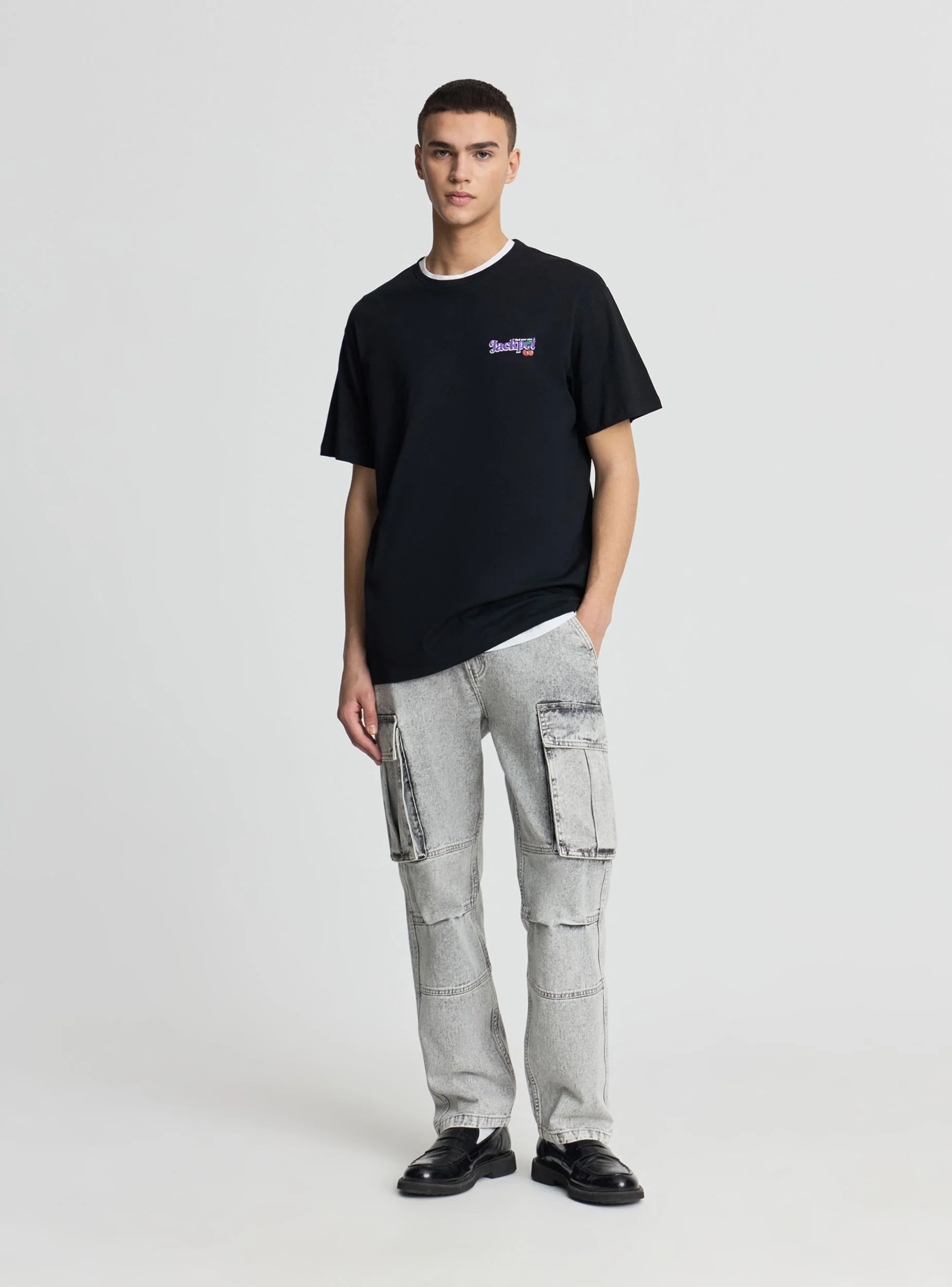 Jeans over cargo a tinta unita - Image 3