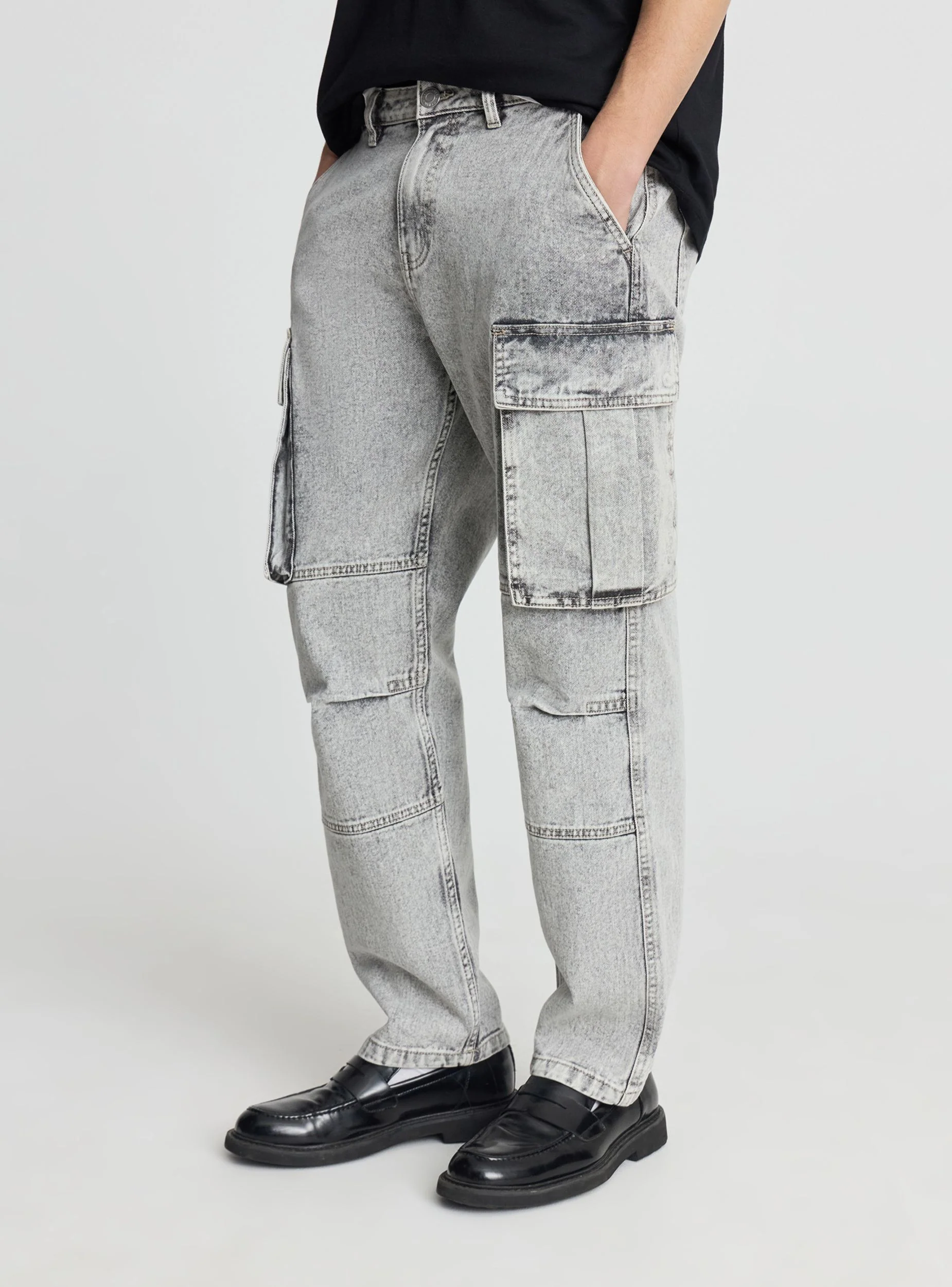 Jeans over cargo a tinta unita - Image 4