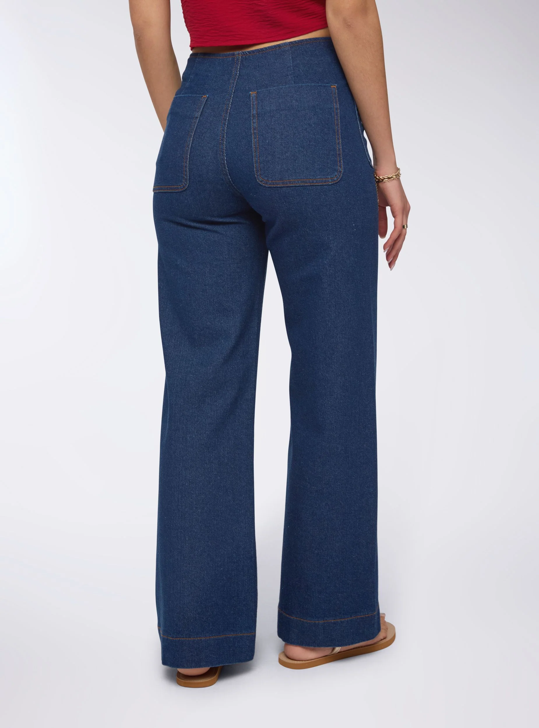 Jeans scuri wide leg con tasche applicate - Image 2