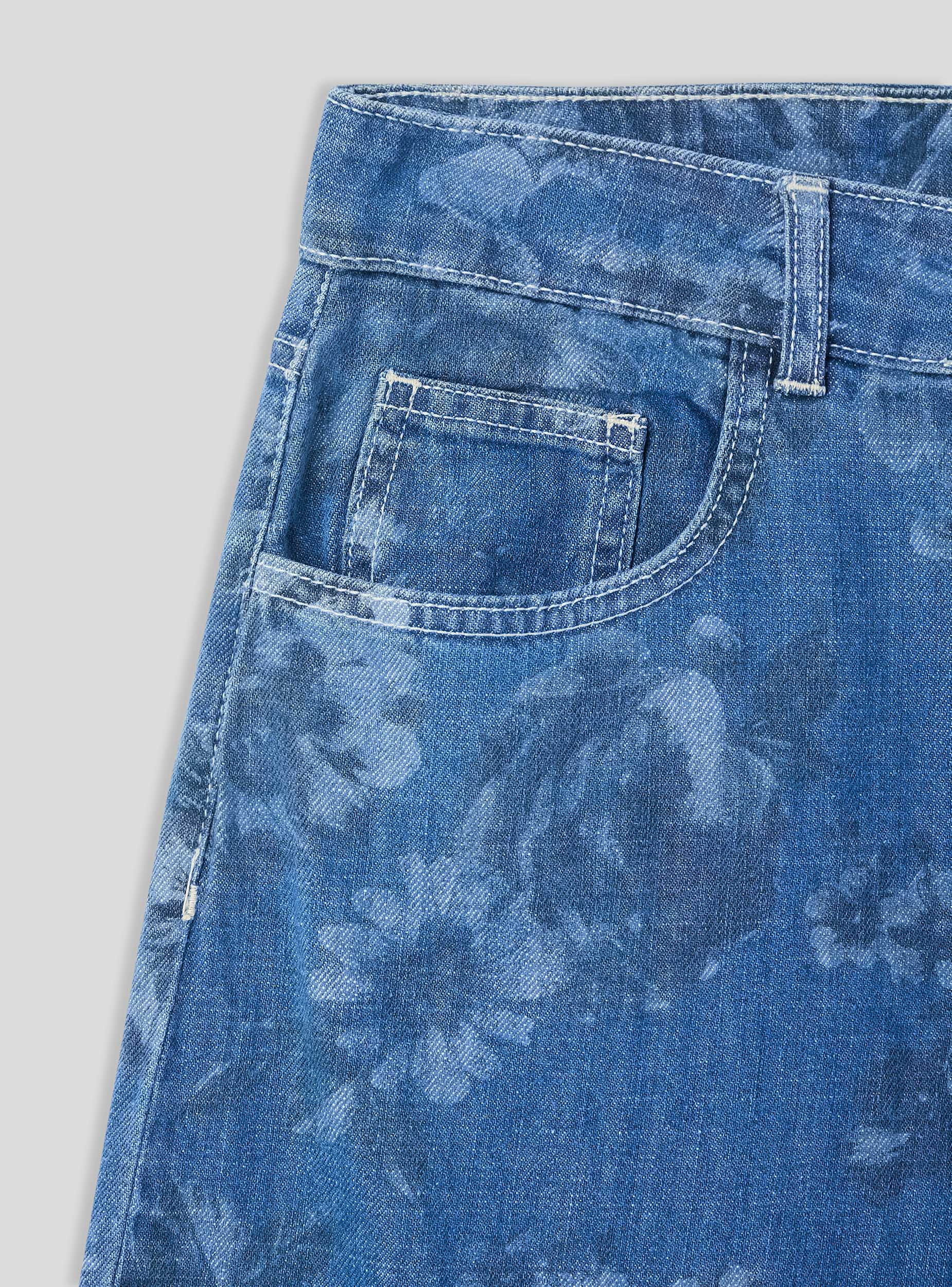 Jeans straight stampa floreale con risvolto - Image 2