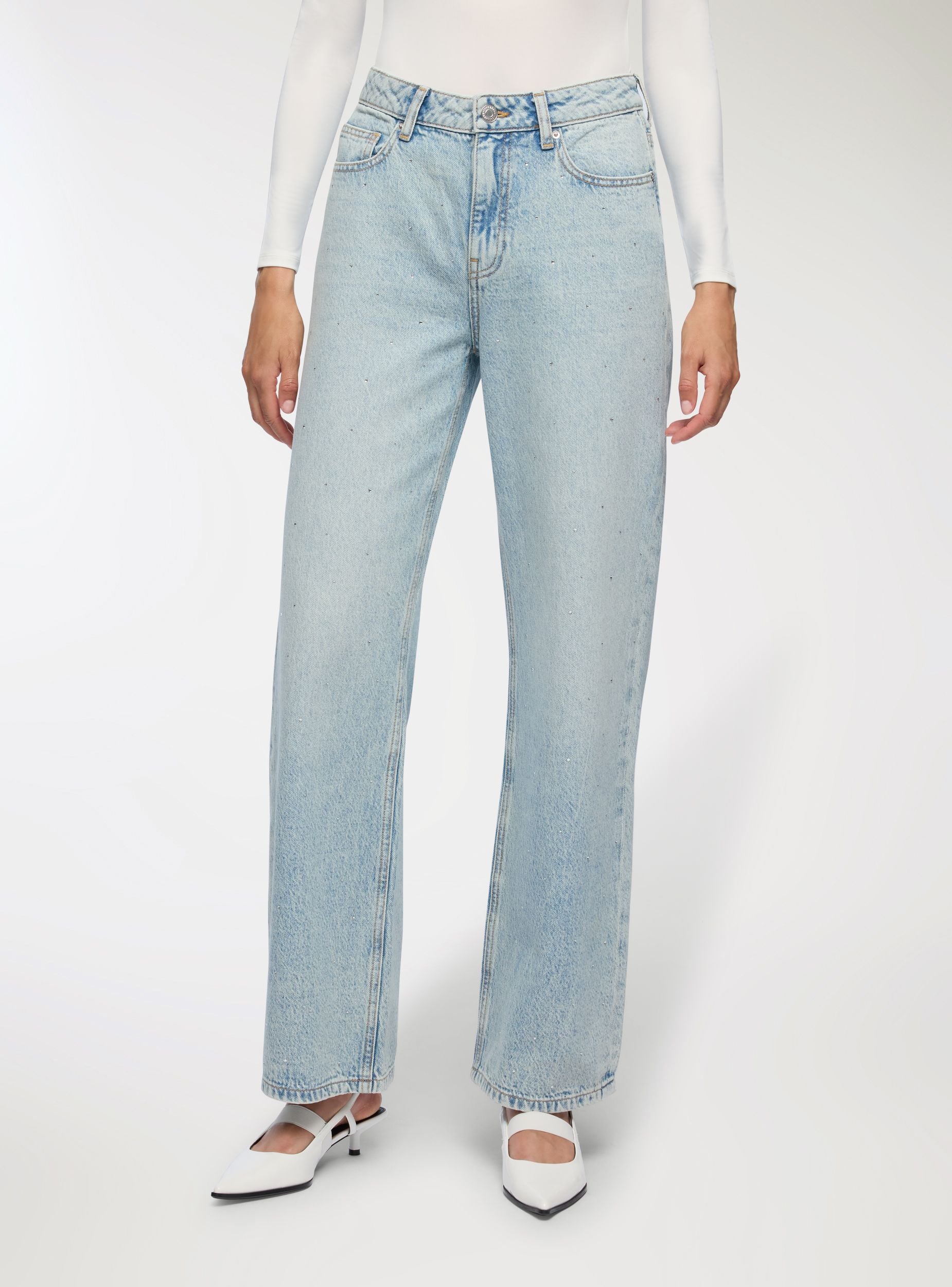 Jeans wide leg chiari con strass - Image 4