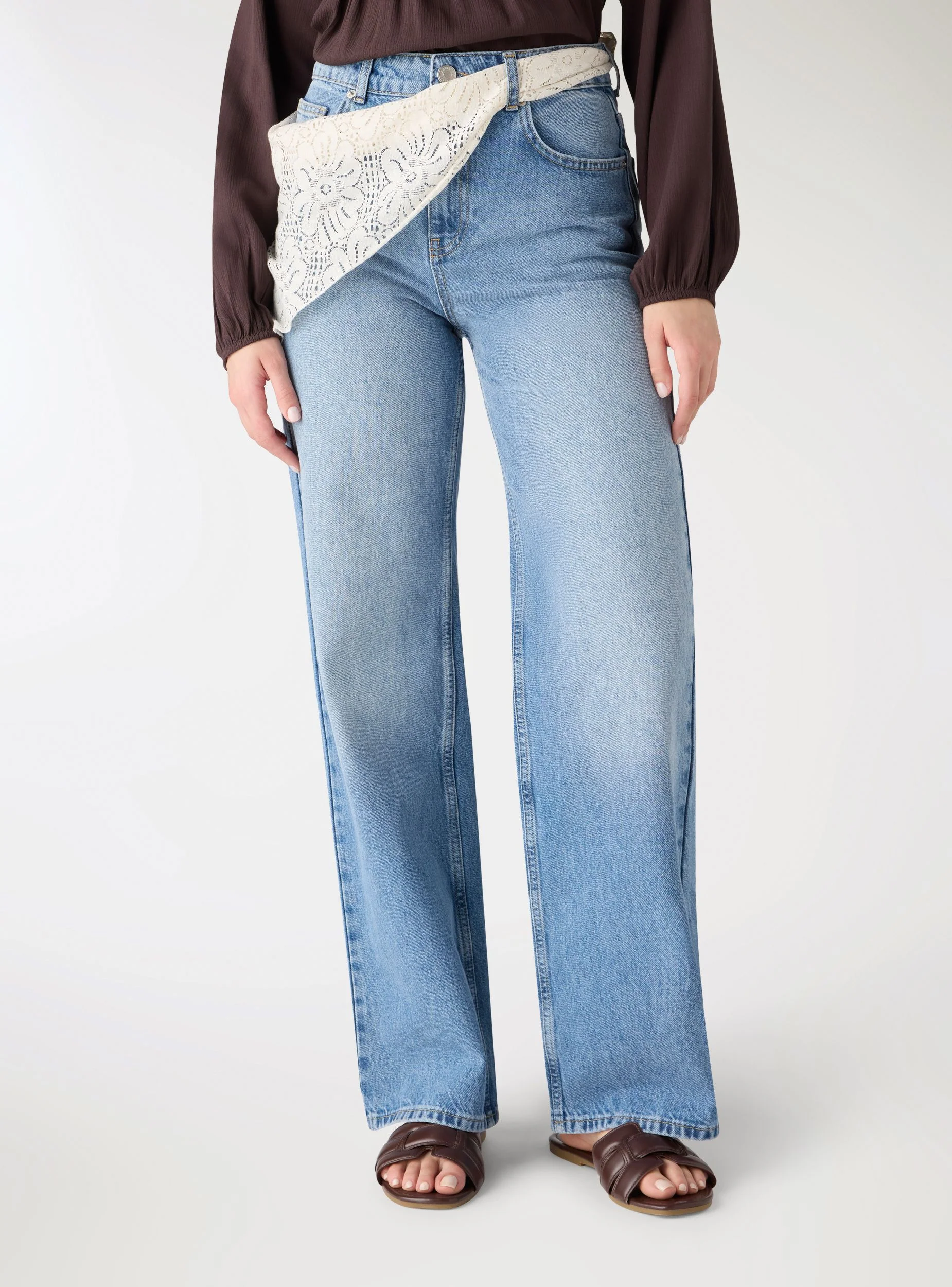 Jeans wide leg con bandana in pizzo - Image 2