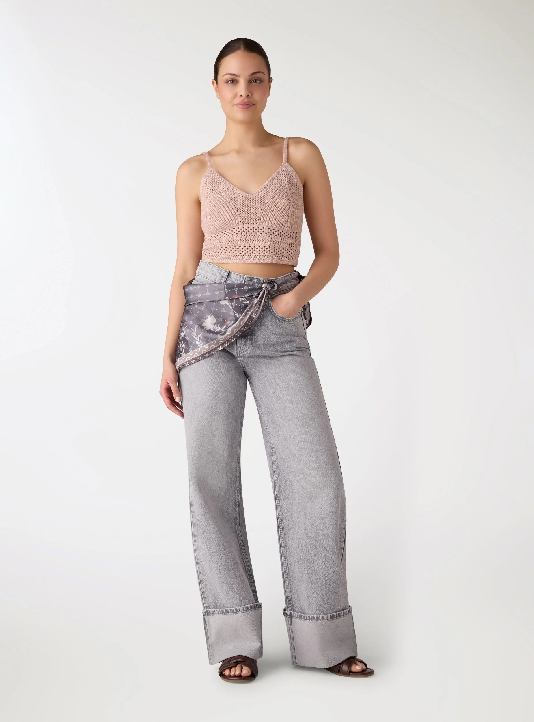 Jeans wide leg con bandana