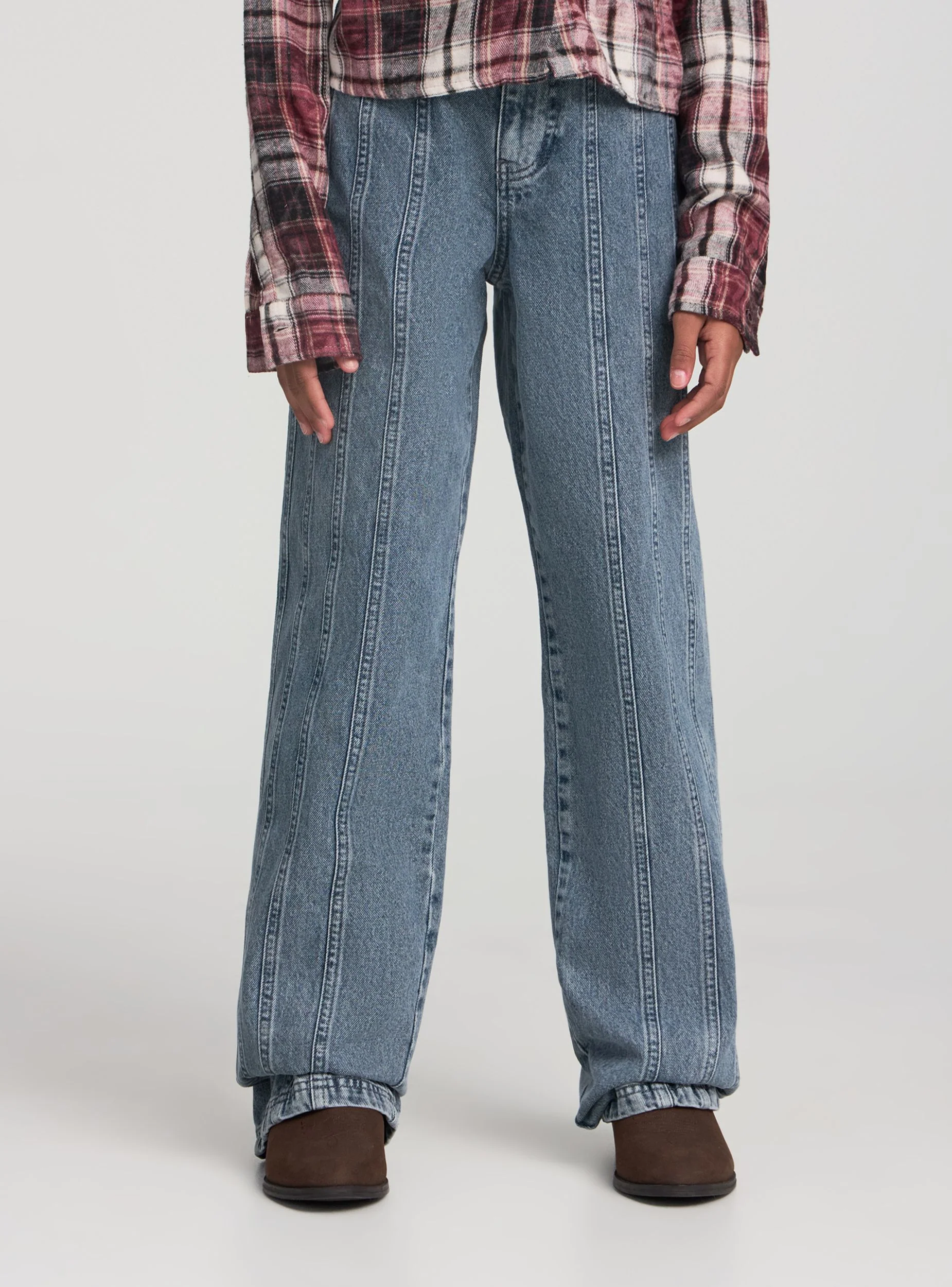 Jeans wide leg con cuciture in rilievo - Image 2