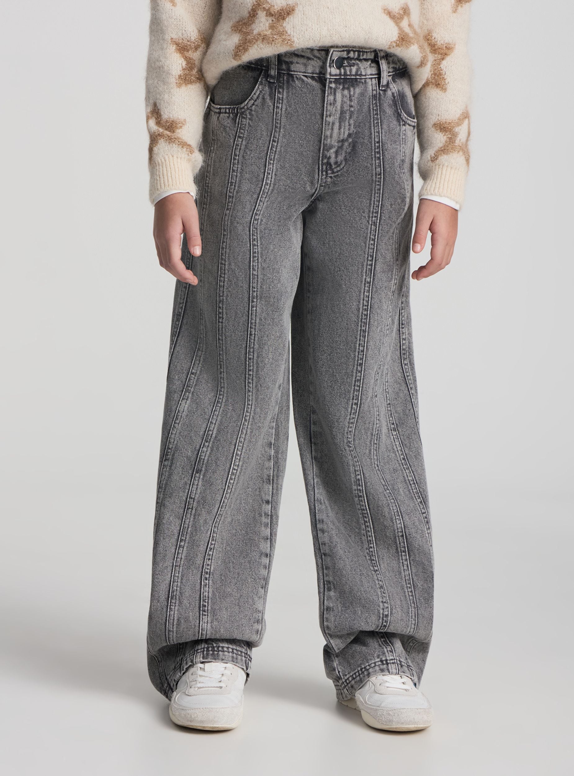 Jeans wide leg con impunture - Image 2