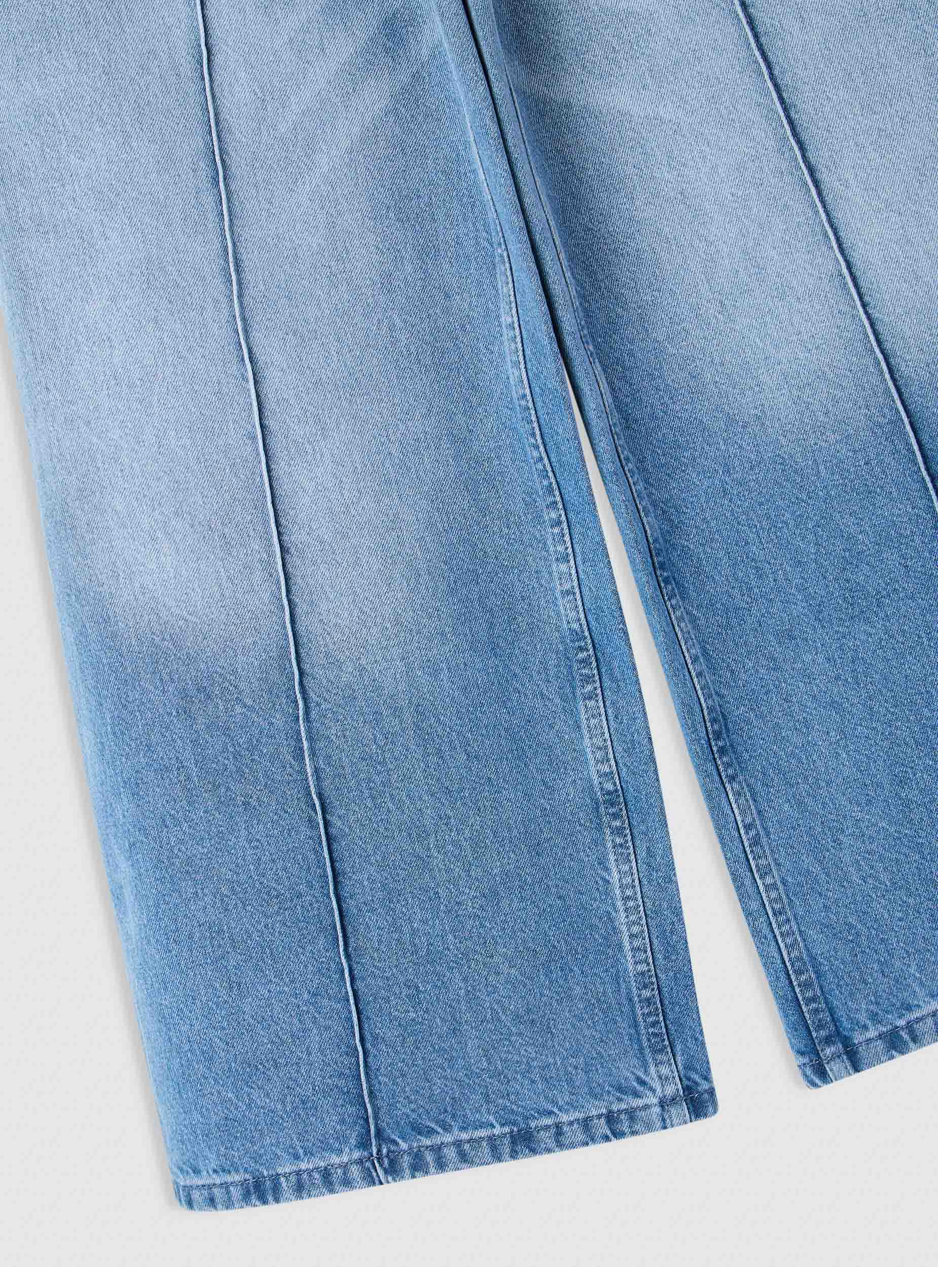 Jeans wide leg con nervatura a tinta unita - Image 6