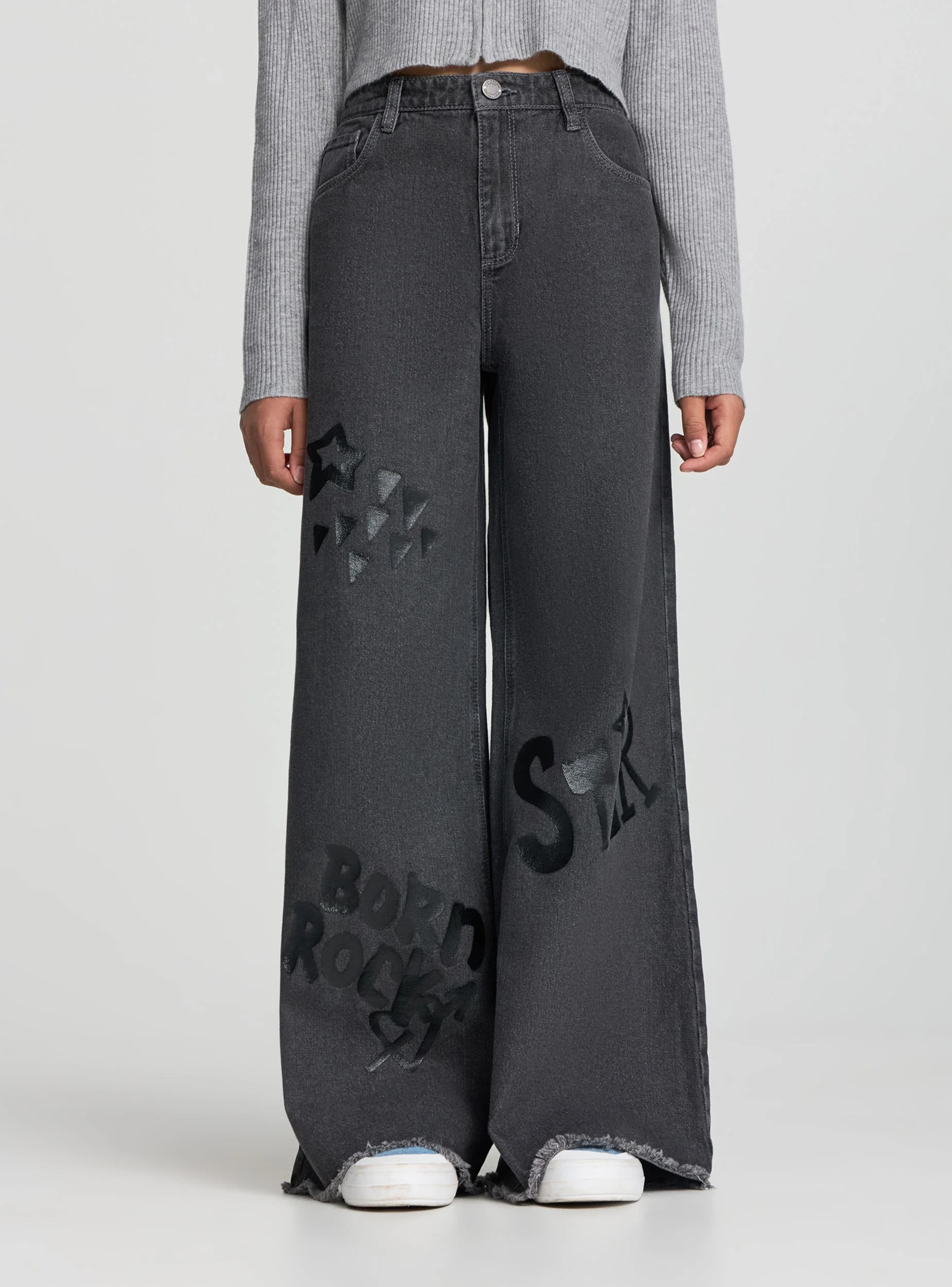 Jeans wide leg con scritte lucide - Image 4