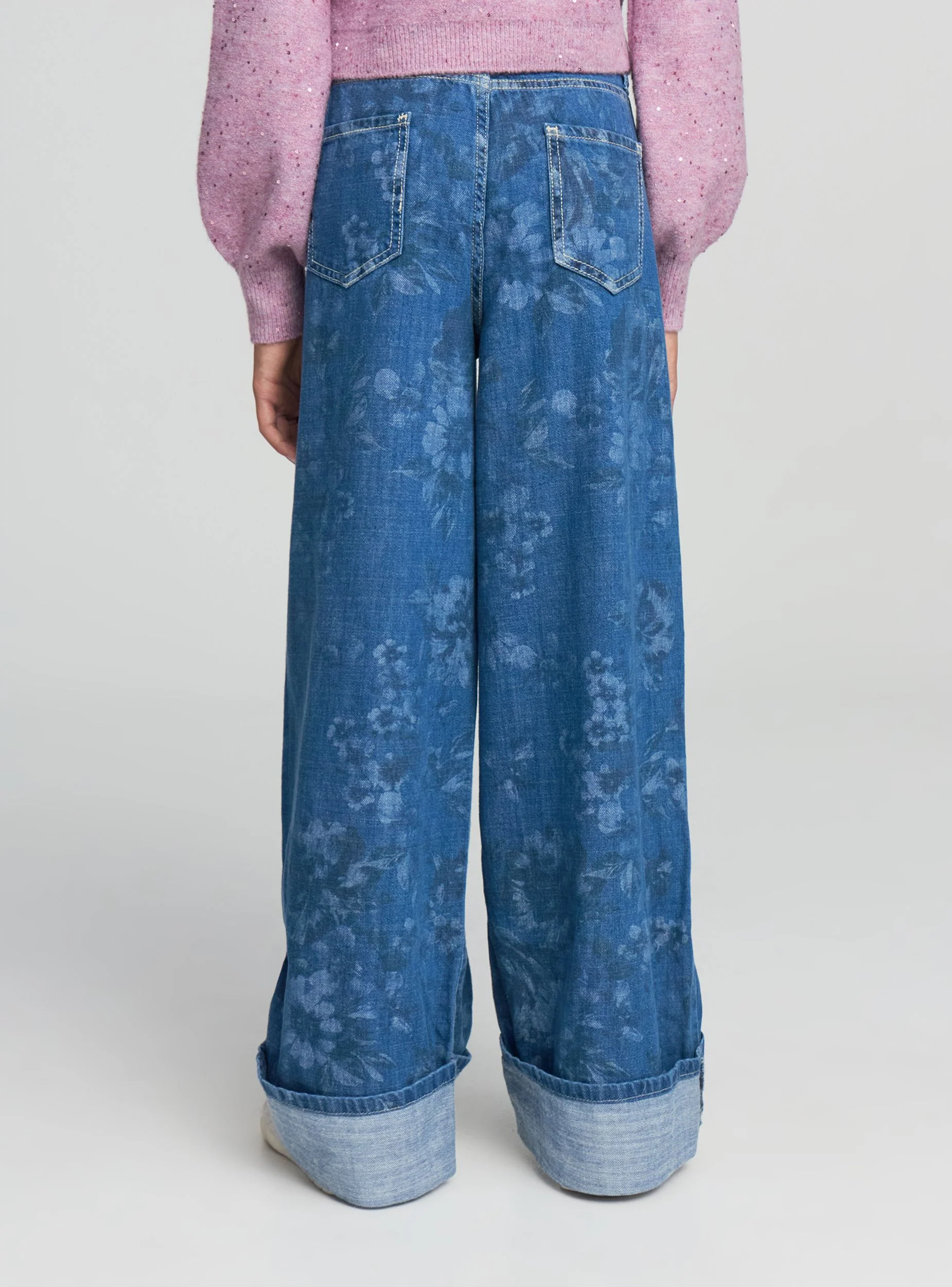 Jeans wide leg con stampa fiori - Image 3