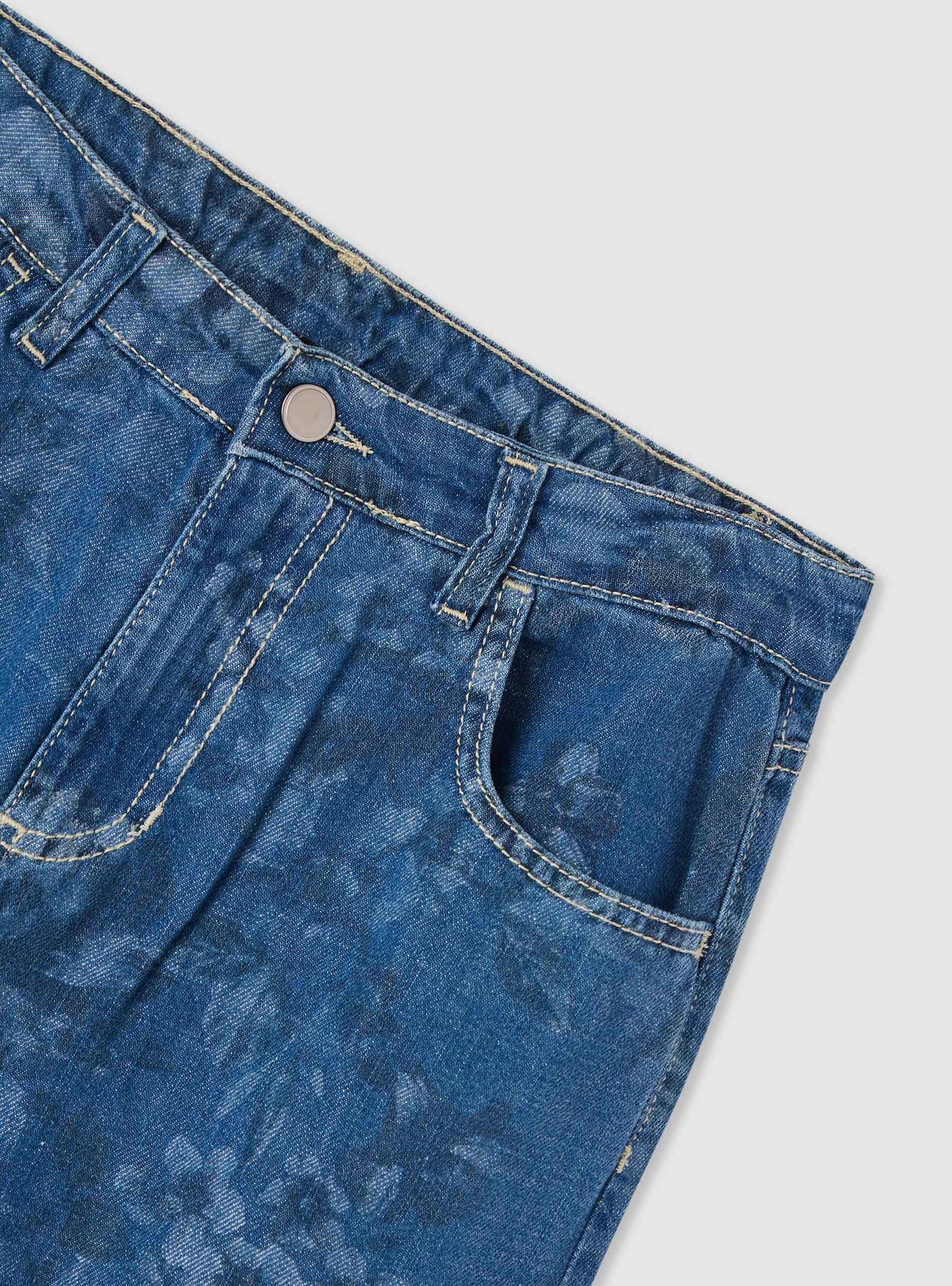 Jeans wide leg con stampa fiori - Image 4