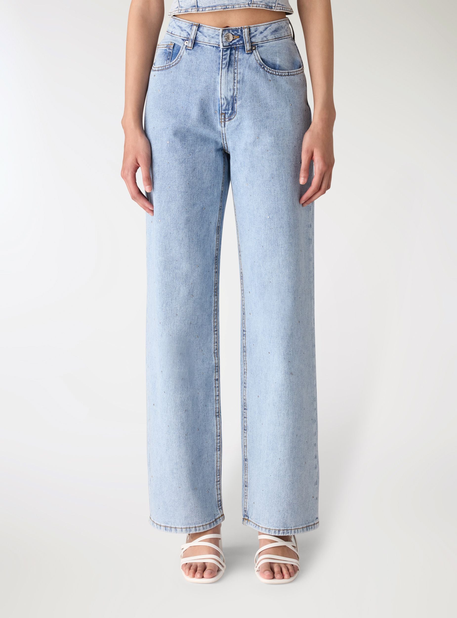 Jeans wide leg con strass allover - Image 2