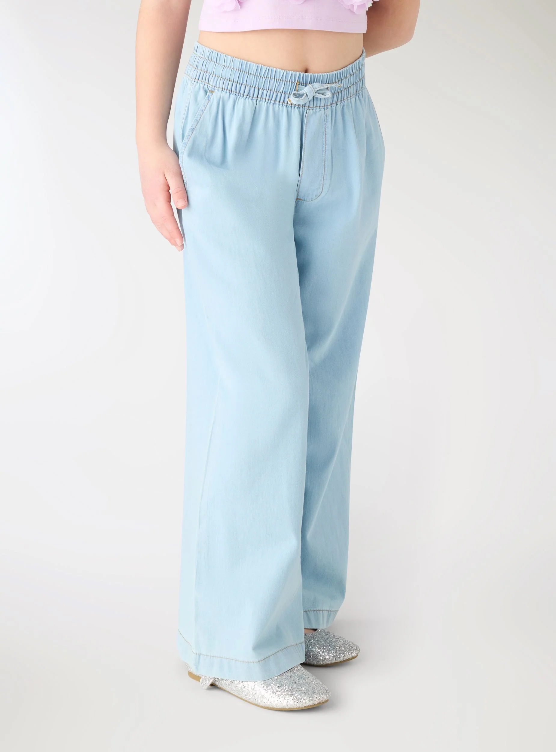 Jeans wide leg con vita elasticizzata e coulisse - Image 2