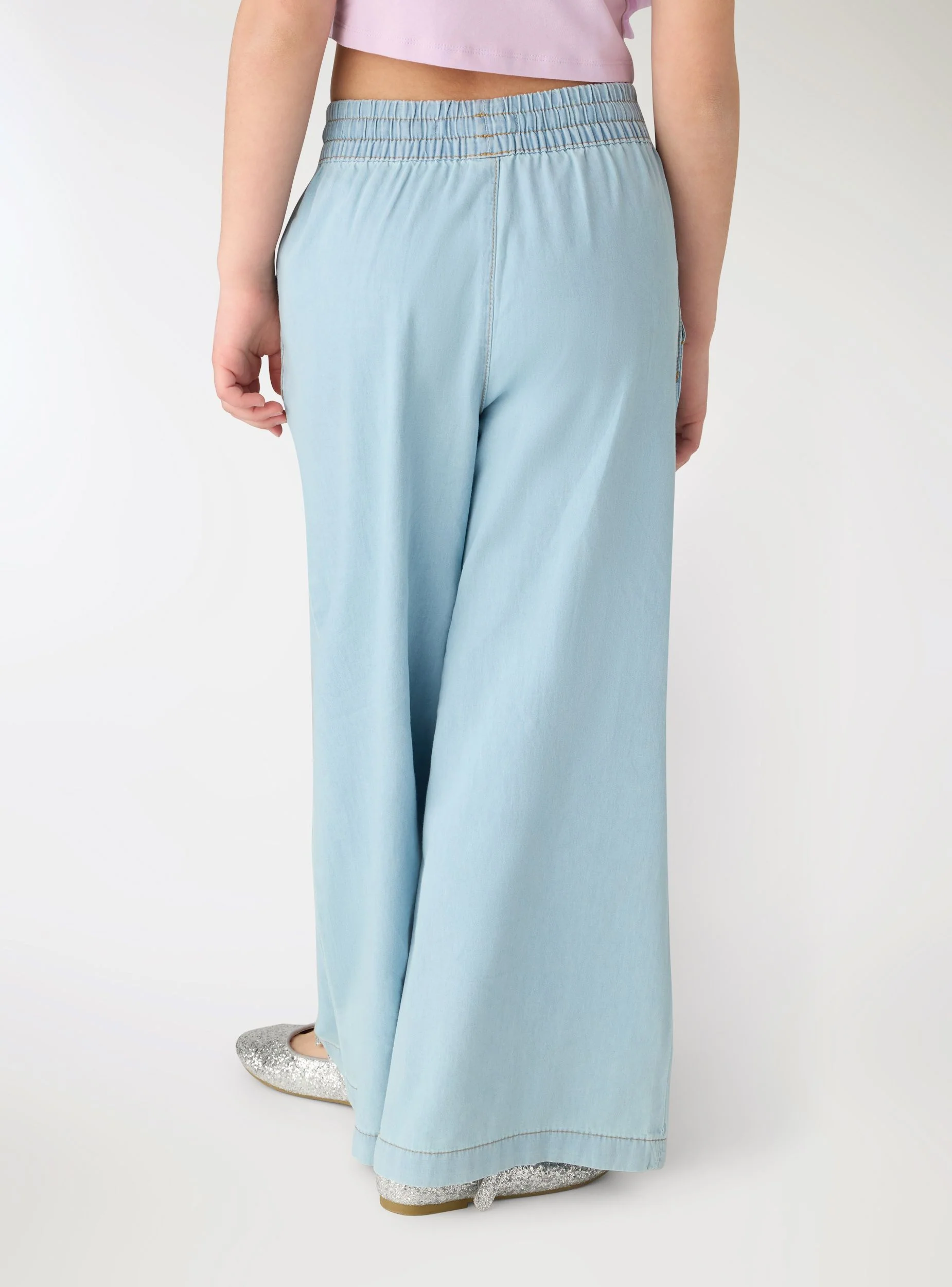 Jeans wide leg con vita elasticizzata e coulisse - Image 3