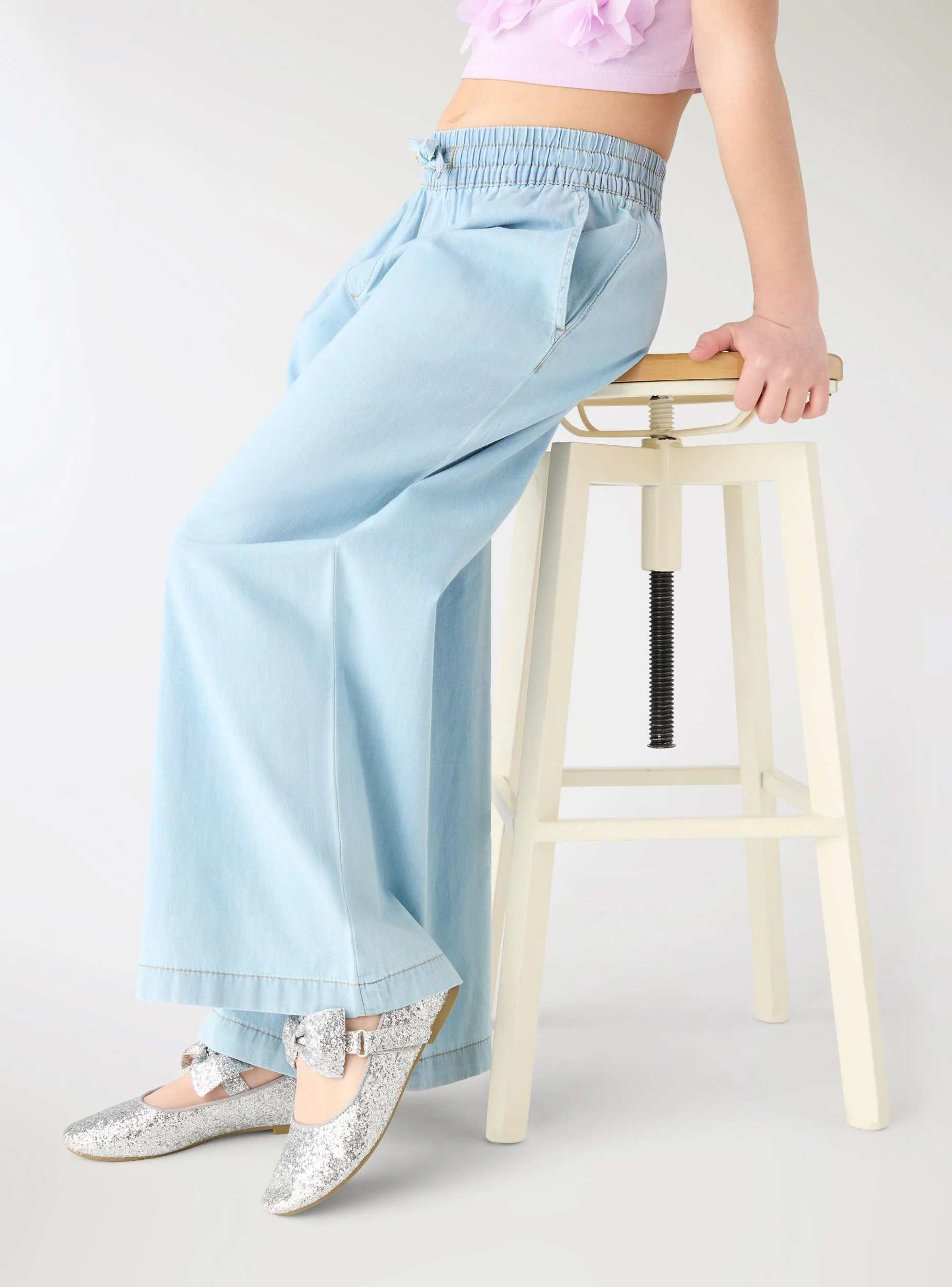Jeans wide leg con vita elasticizzata e coulisse - Image 4