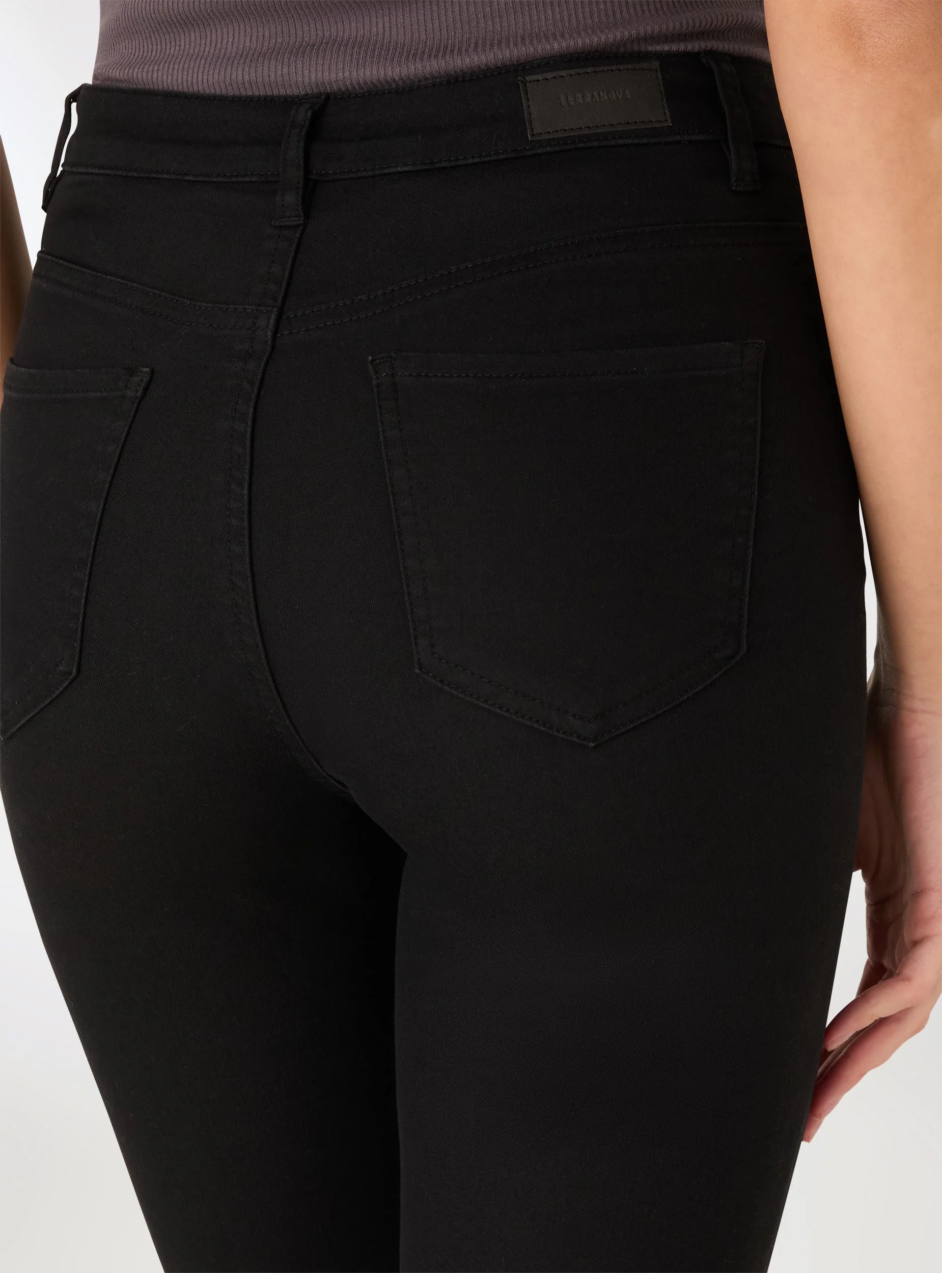 Jeans zampa a vita alta tinta unita - Image 3