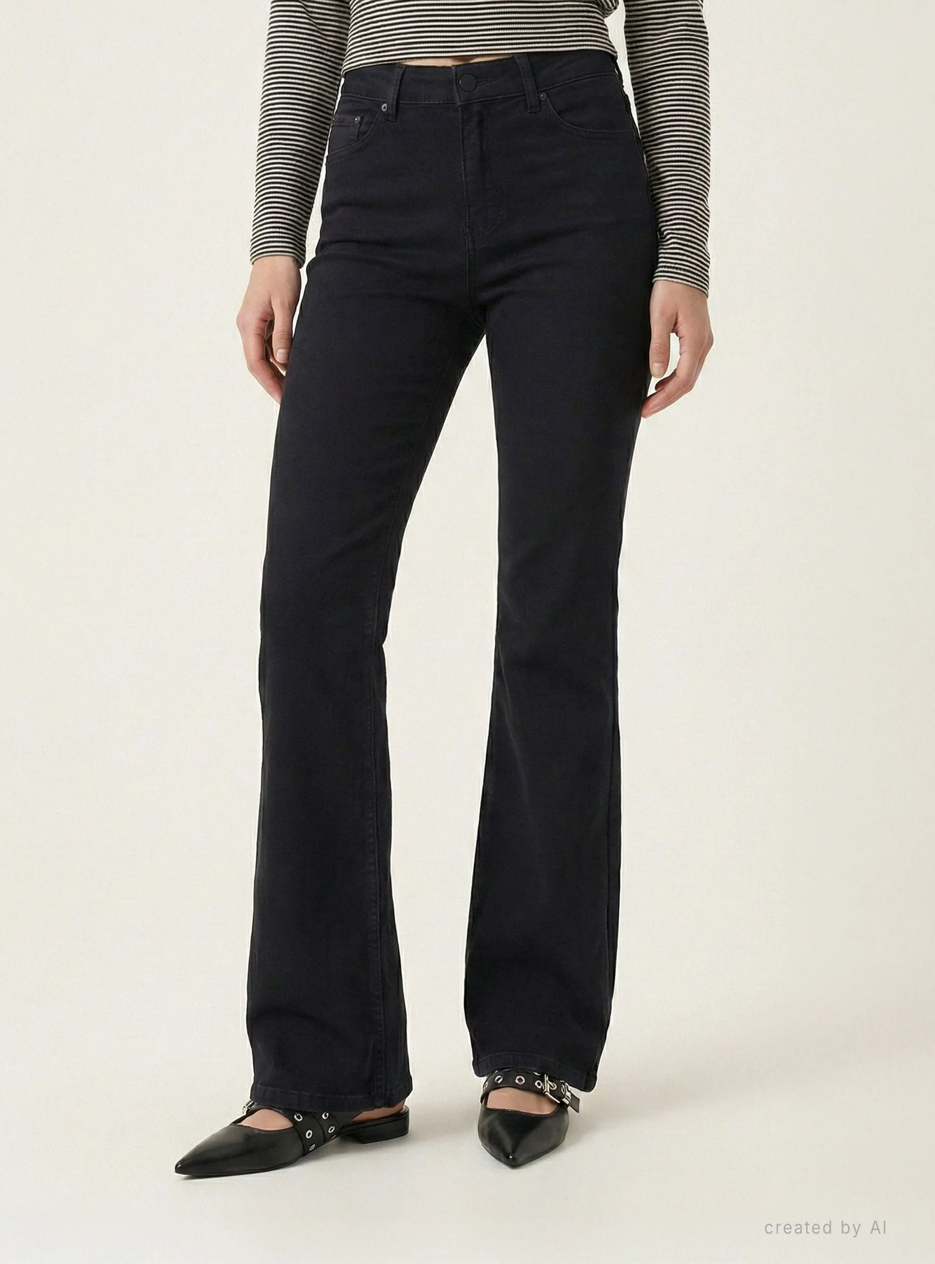 Jeans zampa a vita alta tinta unita - Image 4