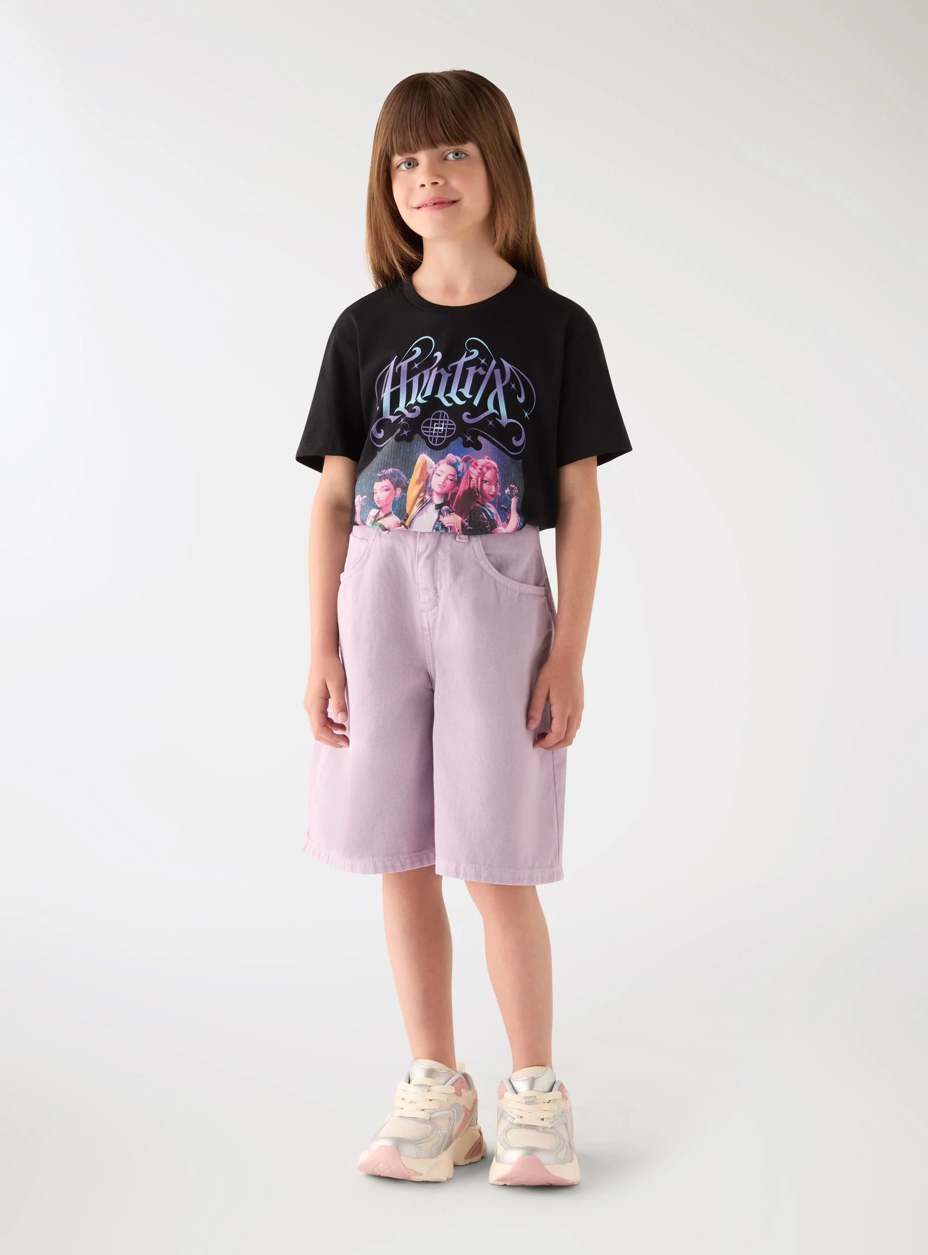 Jorts in denim a tinta unita bambina