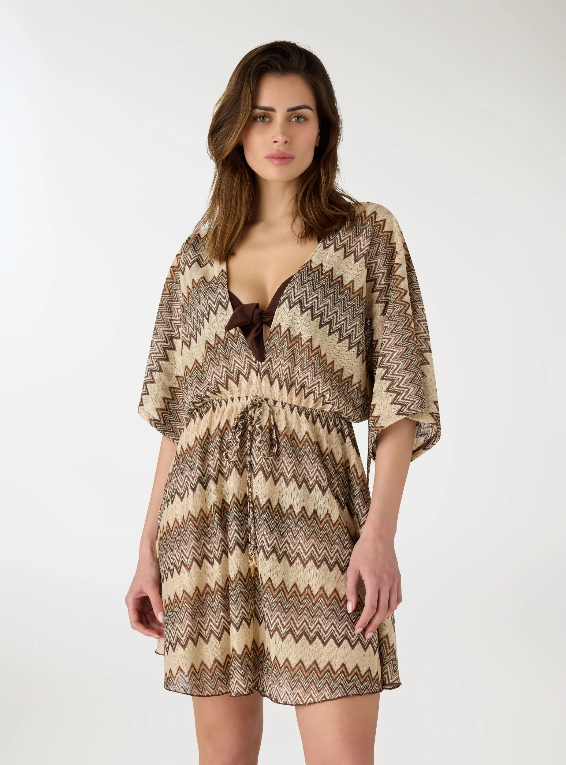 Kaftano a zig zag con scollo a V e coulisse - Image 2