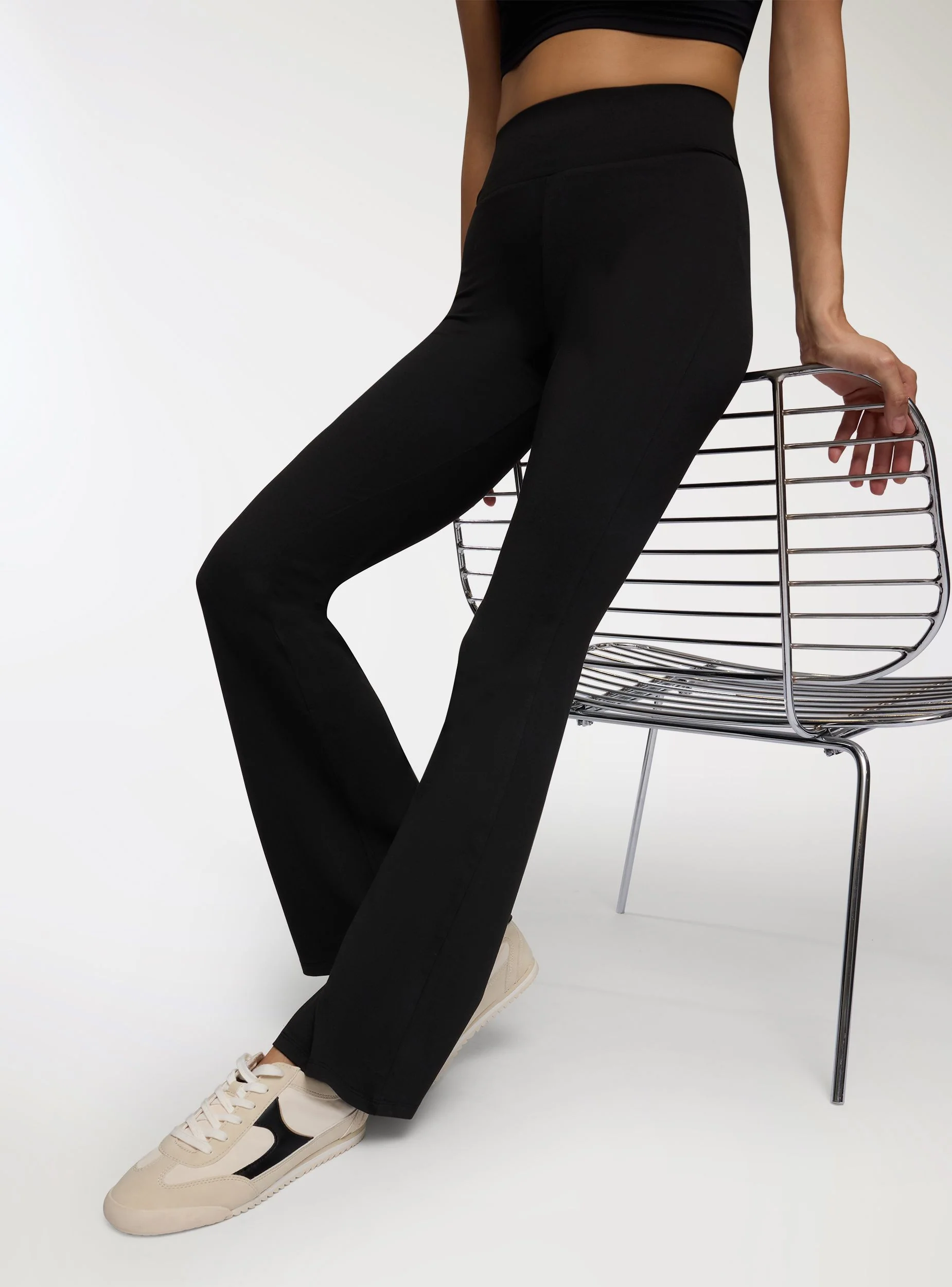 Leggings a zampa tinta unita tessuto caldo - Image 3