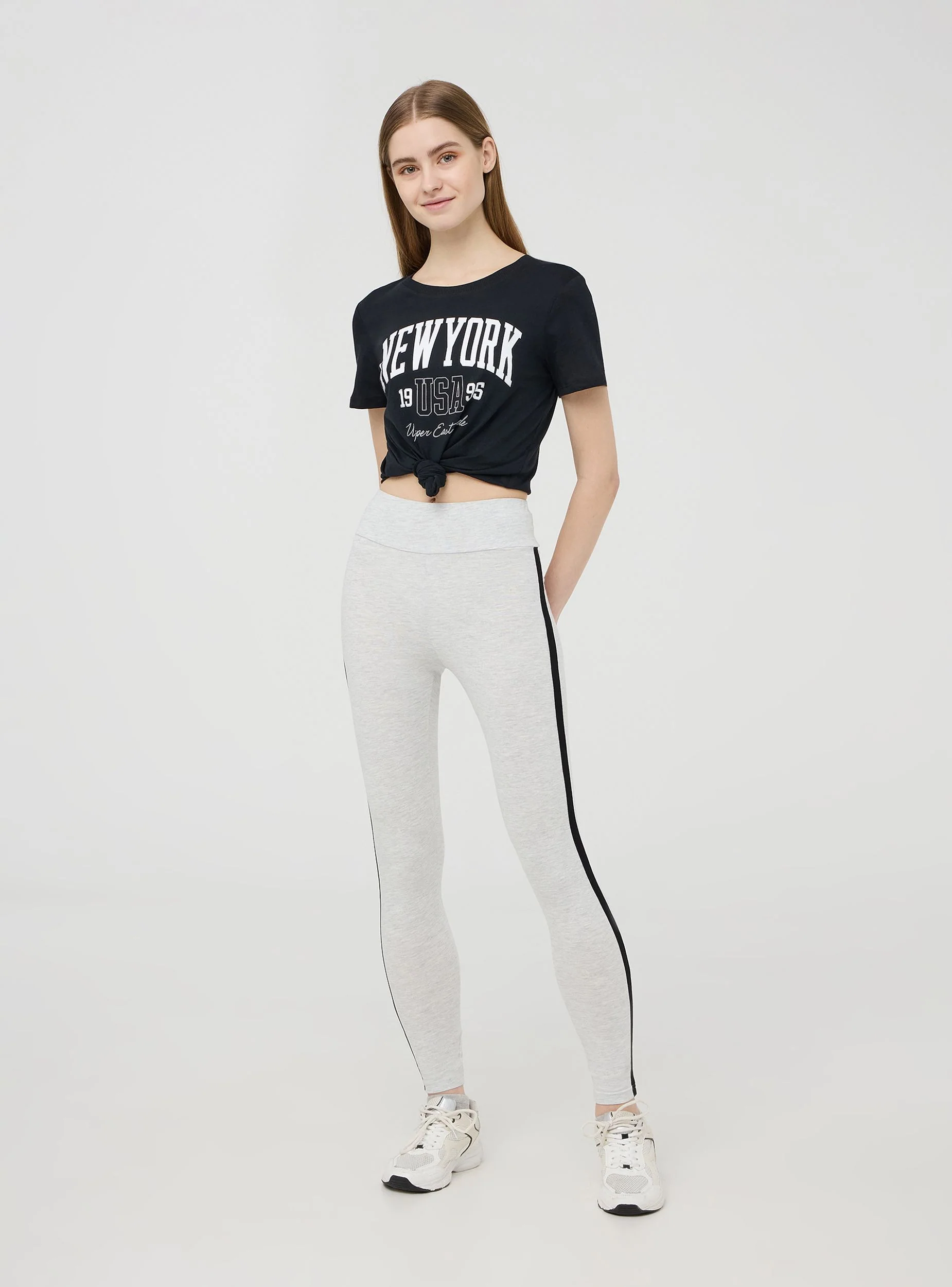 Leggings lunghi a vita alta con banda laterale