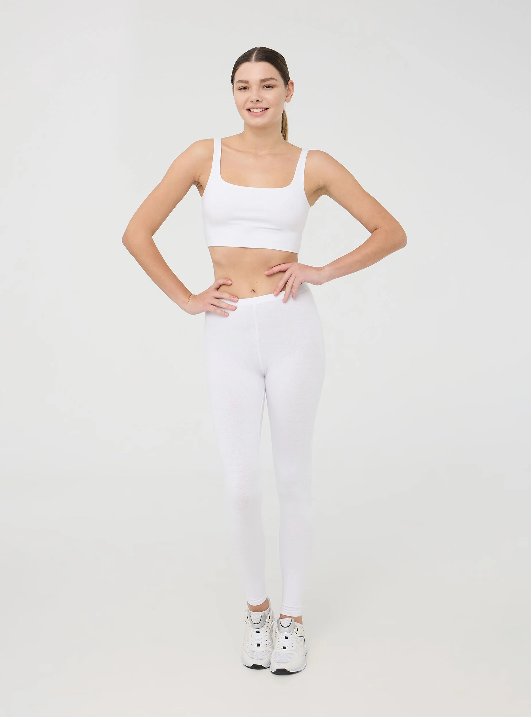 Leggings lunghi tinta unita in jersey stretch - Image 2